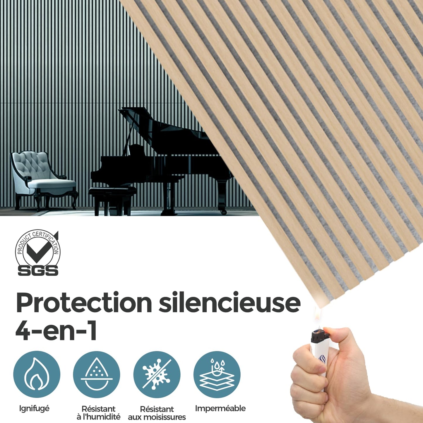 AKUMAX 2 Pack Acoustic Panels,Wood Slat for Wall and Ceiling-Art Acoustic Foam Panels 96x24Inches 3D Wall Panels High Density Sound Dampening Panels (Classic Oak, 2pcs-24in*48in)