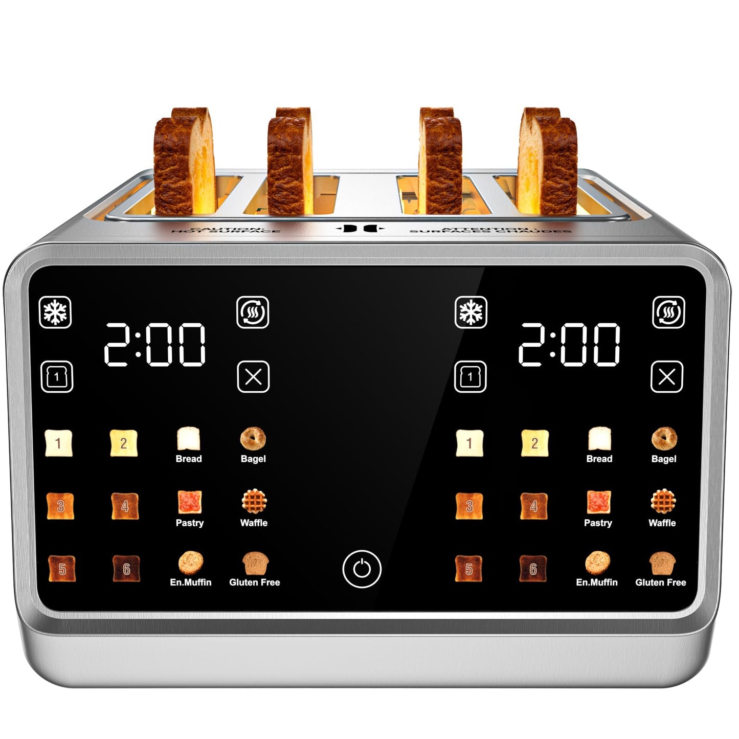4-Slice Smart Toaster, 1800W Digital Touchscreen with Dual-Zone Control, 1.5" Extra-Wide Slots for Bagels & Thick Bread, 6 Browning Levels & 6 Presets, Single-Slot Energy Saving, Defrost/Reheat