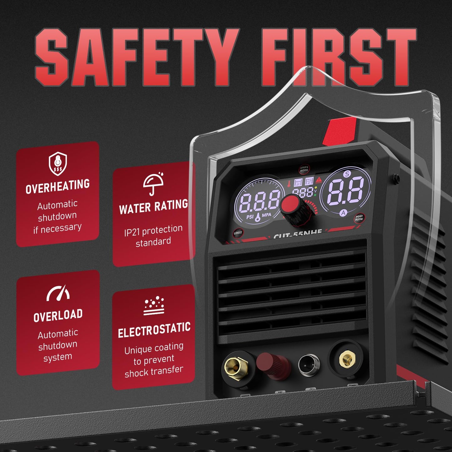 YESWELDER CUT-55NHF Plasma Cutter, Non-High Frequency Non-Touch Pilot Arc, 55 Amp 110/220V Dual Voltage, Large Digital Display Plasma Cutting Machine