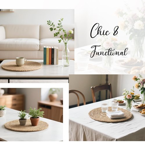 13 Inch Placemats Set of 12, Boho Round Rattan Place Mats for Dining Table Decor, Rustic Woven Chargers for Dinner Plates, Outdoor Patio, Farmhouse Wedding, Water Hyacinth Wicker Braided Placemat