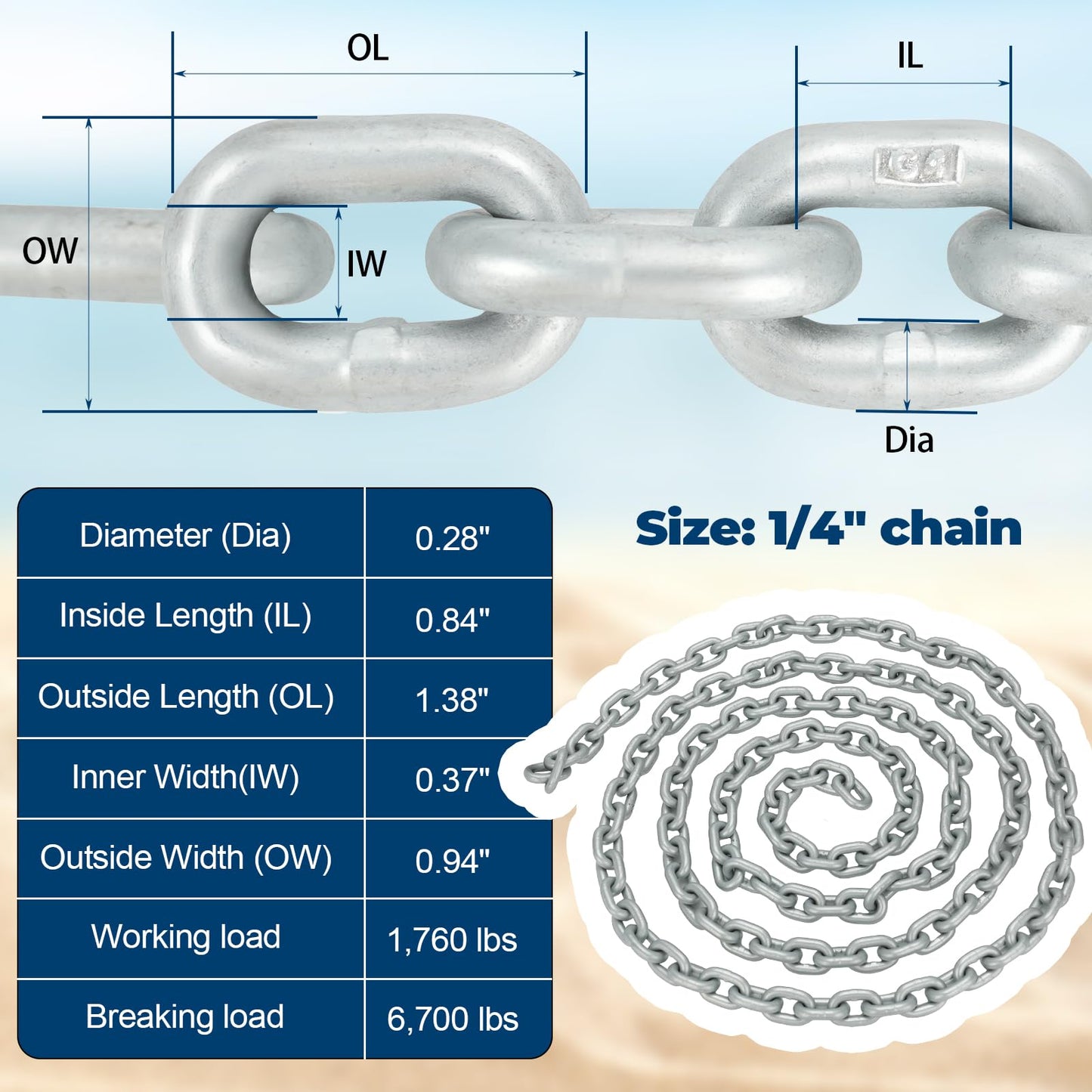 FUCNEN Windlass Anchor Rode Rope/Chain, 1/2" Anchor Line 100ft with 1/4" Hot-Dipped Galvanized G4 Chain 10ft and Swivel Connector Kit, 3-Strand Nylon Rope