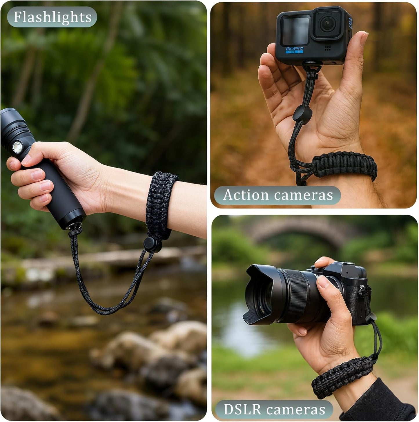 Brvlsoc 1/4" Insta360, Adjustable Camera Wrist Strap Nylon Hand Wrist Lanyard with Screw Mount for GoPro, DSLR Cameras