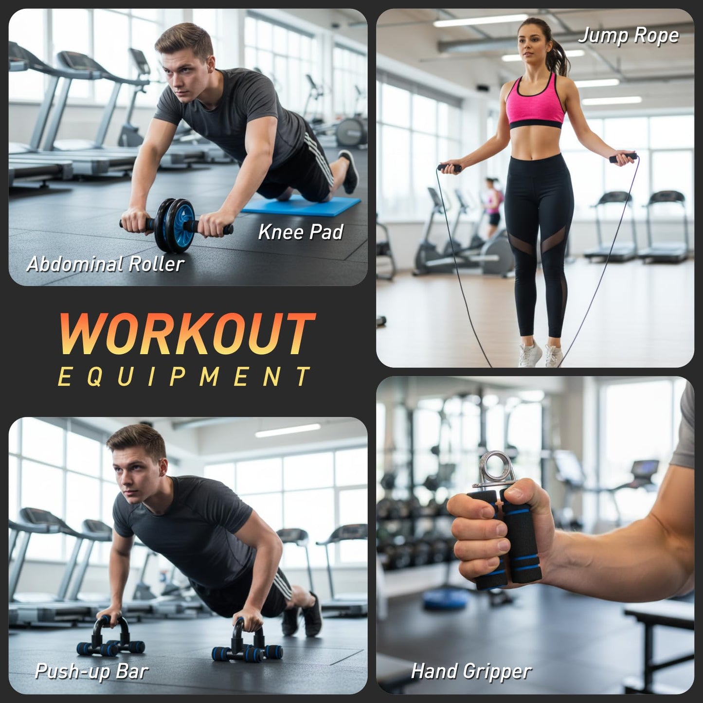 TOMSHOO AB Wheel Roller Kit with Push-Up Bar, Knee Mat, Jump Rope and Hand Gripper - Home Gym Workout for Men Women Core Strength & Abdominal Exercis