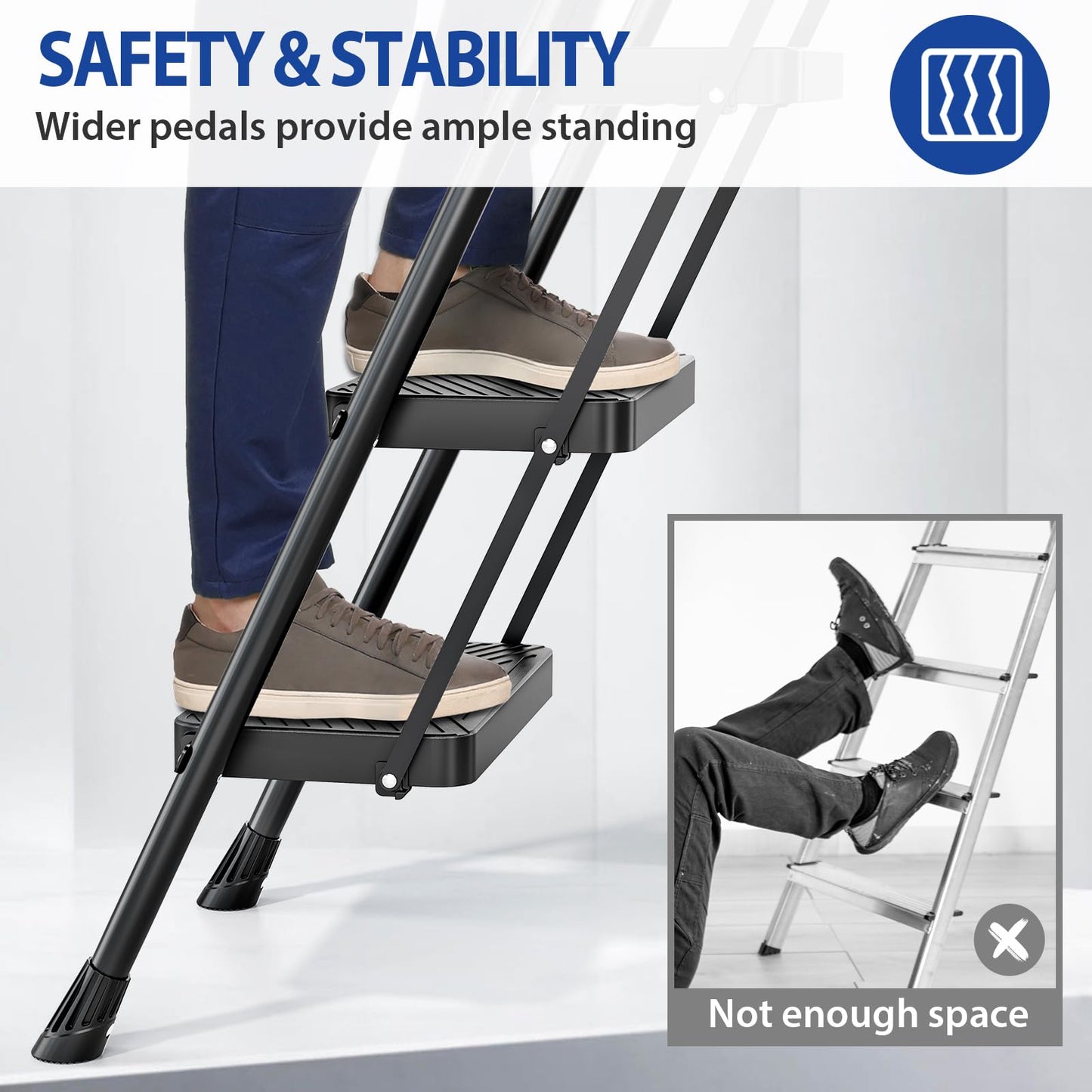 KINGRACK 5 Step Ladder, Folding Step Stool with Safe-Lock Design, 500 lbs Sturdy Steel Ladder with Tool Platform, Wide Anti-Slip Pedal, Convenient Handrail for Household and Kitchen, Black