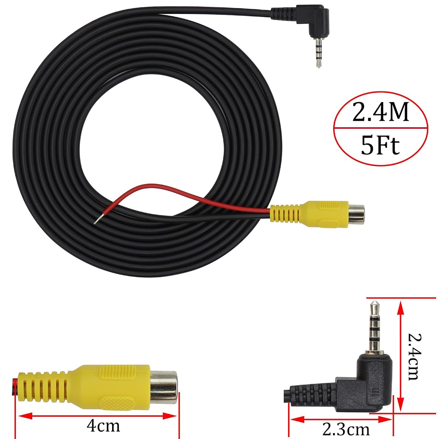 HCFeng 2.5mm 2.5mm Male[4 Camera[2.4M/7.8ft][2pack] to RCA Cable AV-in Pole] to RCA Female Cable with Trigger for GPS