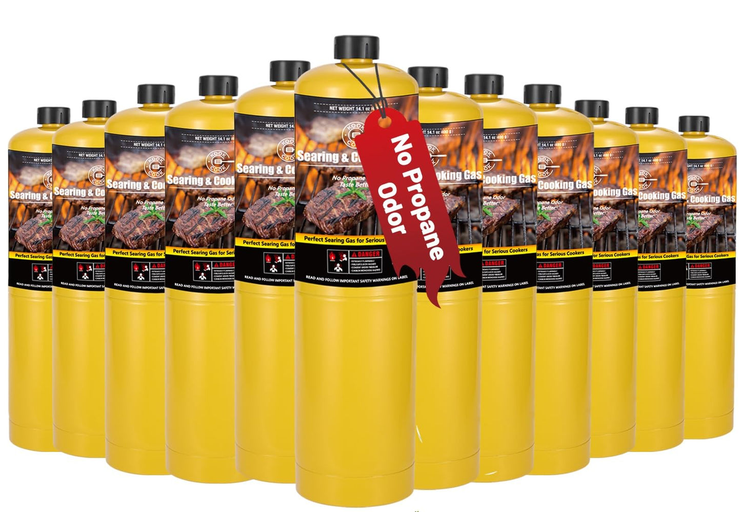 KookCook 14.1oz MAPP Gas 12 Packs Kit 99.99% High Purity Equal to MAP Gas Hotter than Propane No Odor Cooking Searing Camping Gas to Broil Sous Vide for Welding Brazing Soldering Propane Torch Head