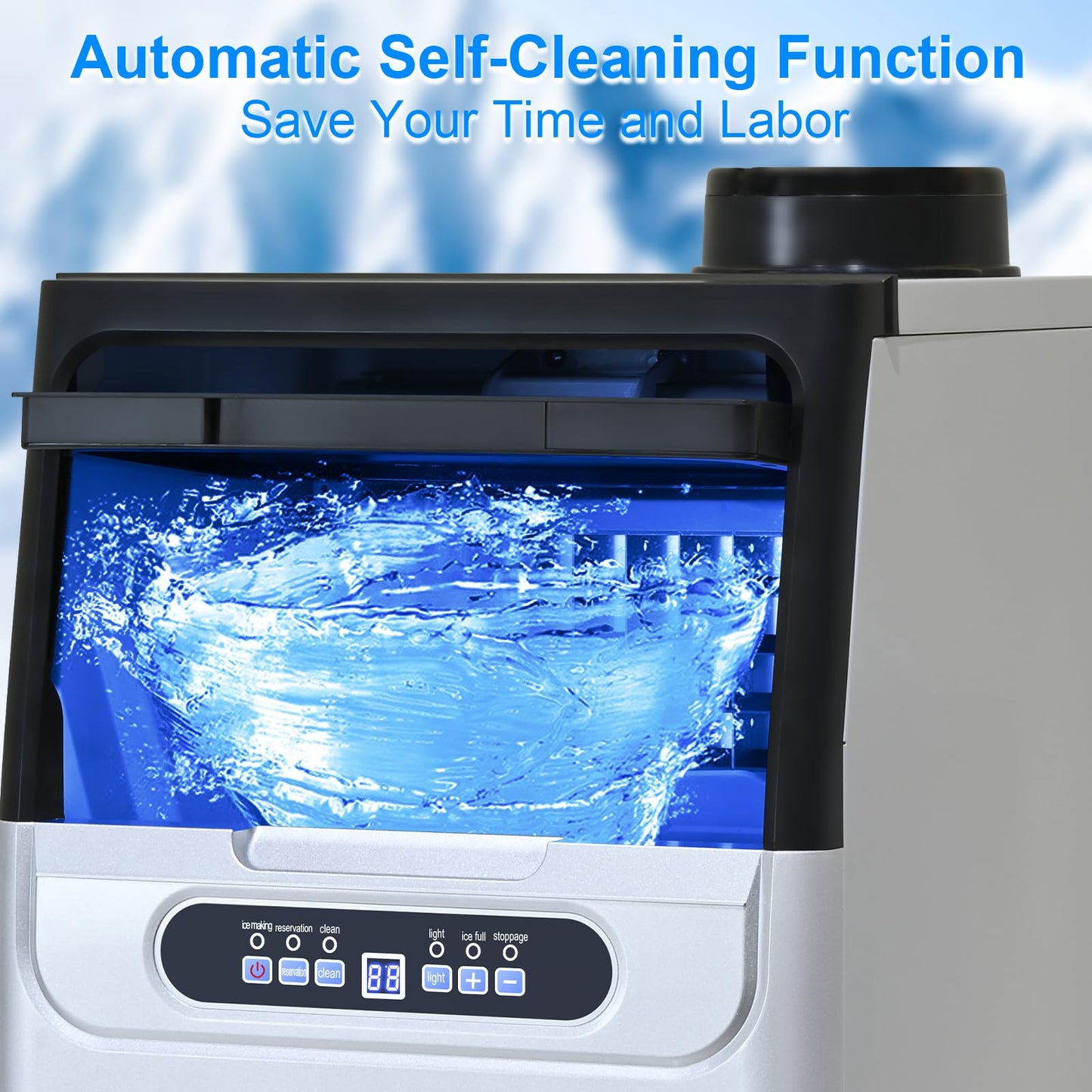 Amzgachfktch Commercial Ice Maker, 100lbs/24H Ice Maker Machine, 2 Water Inlet Modes, Ice Machine with 22lbs Storage, Auto Self-Cleaning, Under Counter/Freestanding Ice Maker for Home/Office/Shop/Bar