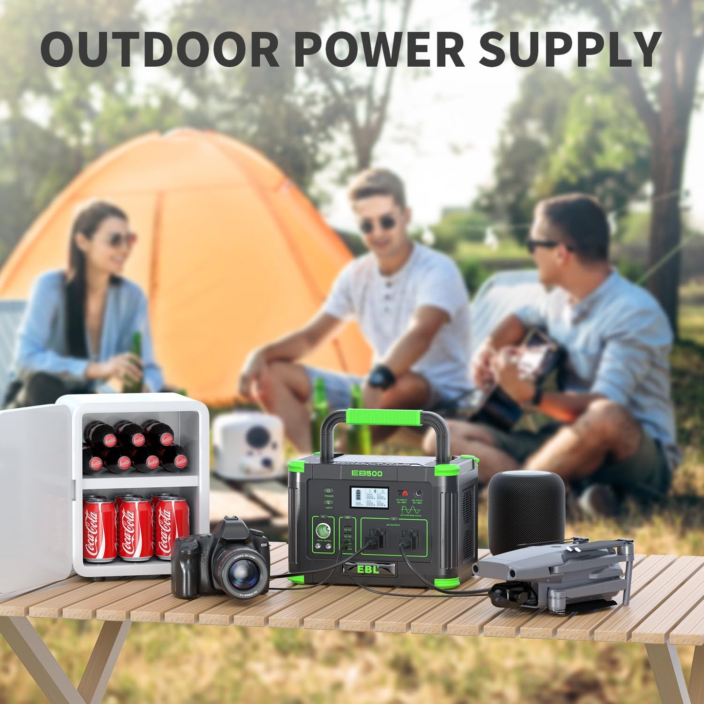 EBL Portable Power Station 500w(Peak 1000W), Camping Solar 519.48Wh Outdoor Solar Generator Backup Battery Pack with 2x120V AC Outlets, 10-Port Powerhouse for Outdoor and Indoor Emergency Use