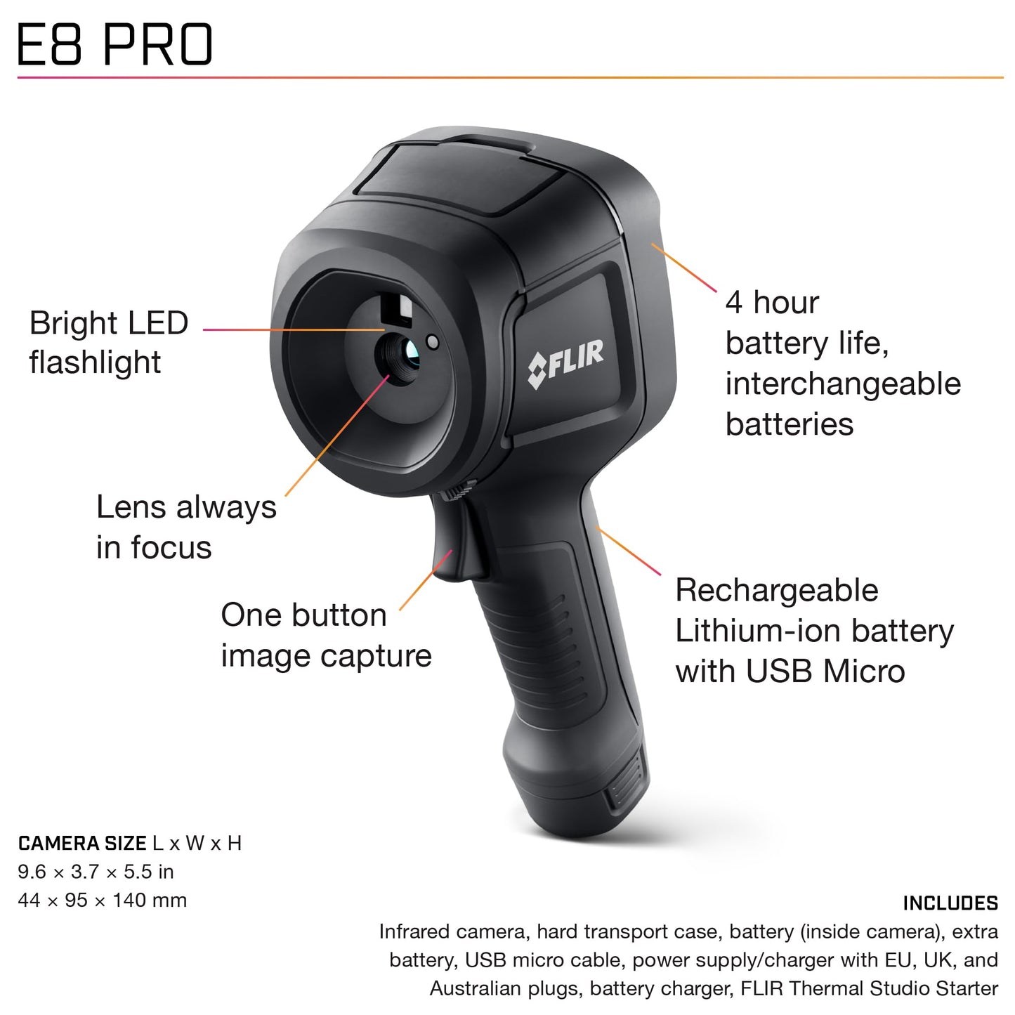 FLIR E8 Pro - Commercial Thermal Imaging Camera with Wifi, High Resolution Infrared Camera with FLIR Ignite Cloud