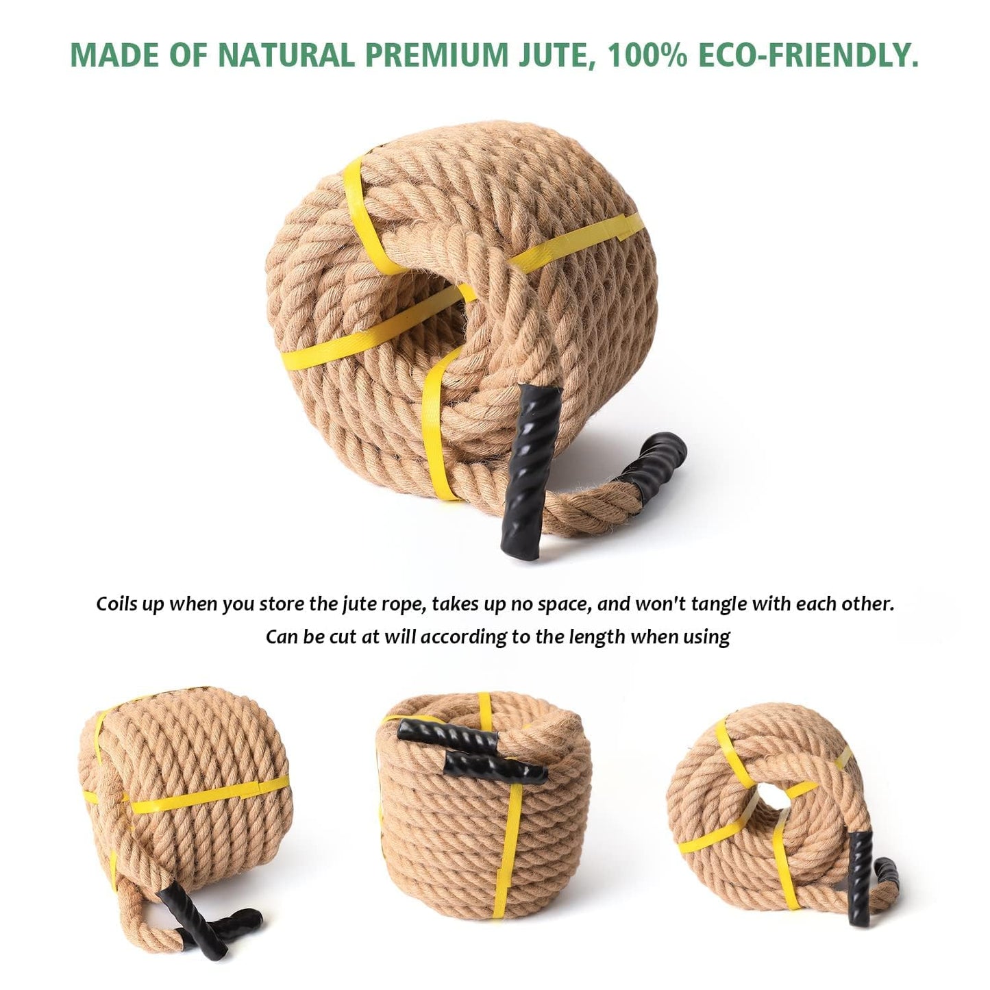 Jute Rope 3/4 in × 100 ft Natural Material Heavy Duty Twisted for Indoor Outdoor Crafts, Nautical, Tug of War Rope, Railing, Hammock, Swing,Gardening, Climbing