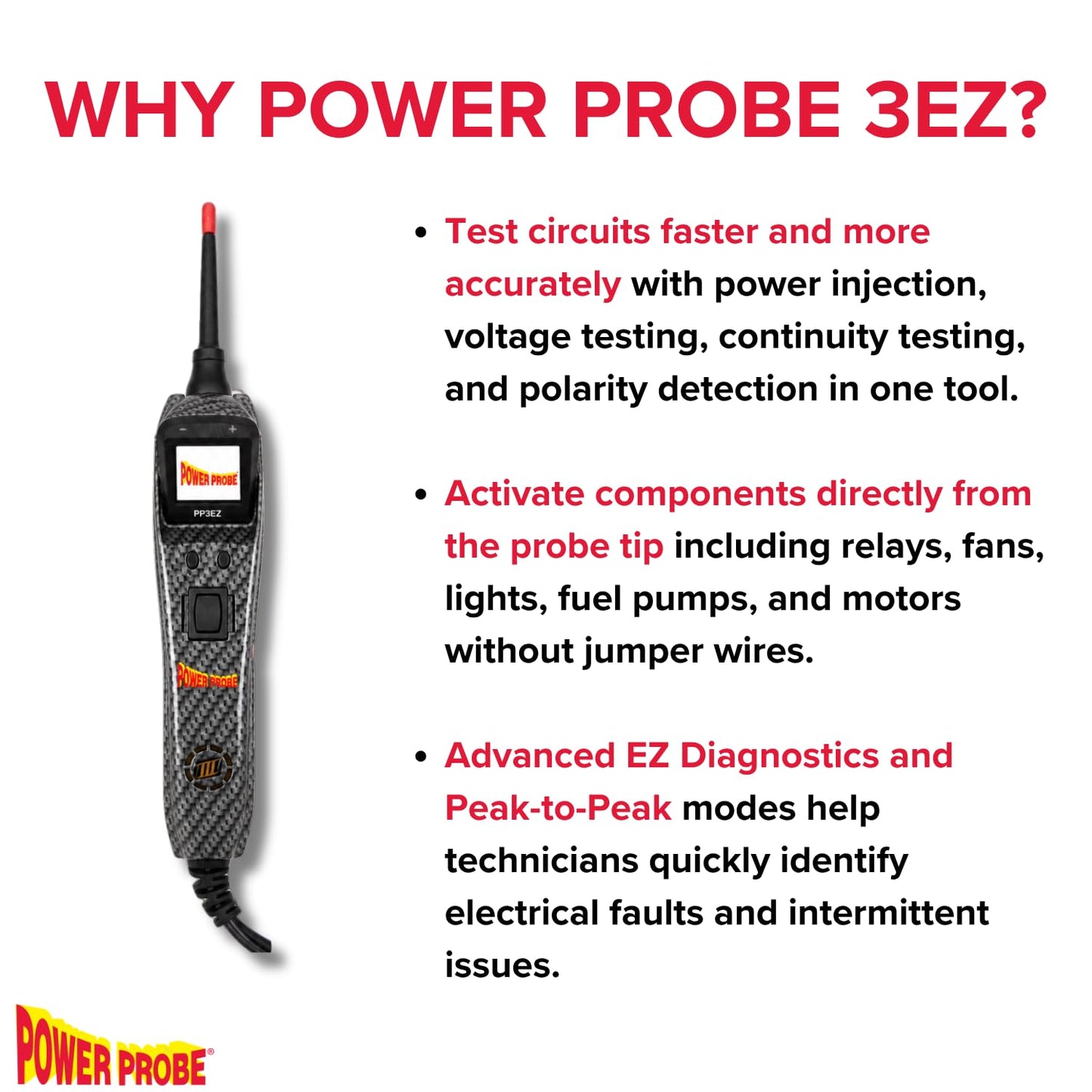 Power Probe PP3EZCARBAS Circuit Tester with Learning and Diagnostics Mode for Easy Automotive Electrical and Component Testing for 12 to 24 Volts Electrical Systems