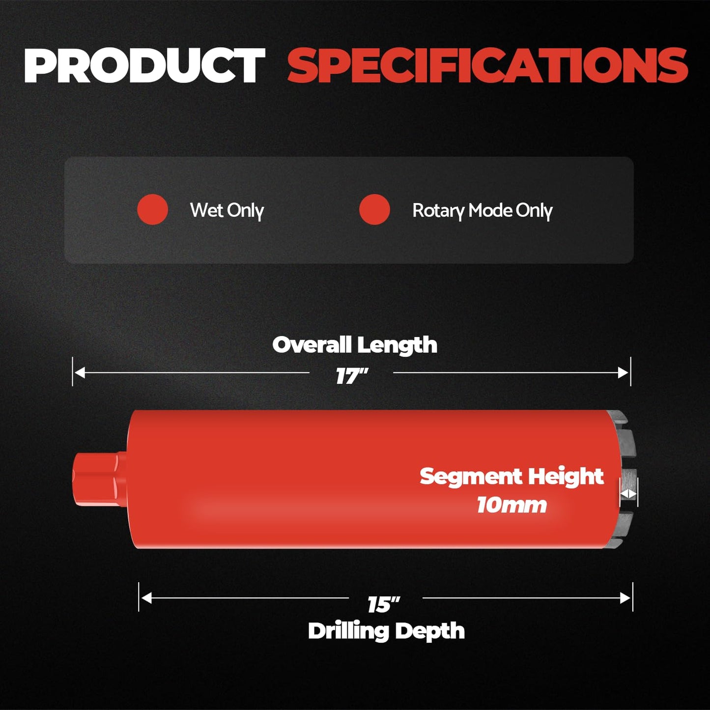 Diamond Core Drill Bit for Concrete, Masonry, Reinforced Rebar Concrete 4.5 Inch, Wet only, 15" Drilling Depth, 1-1/4"-7 Thread, Superior Welded Core Drill Bits with Roof-Top Segment