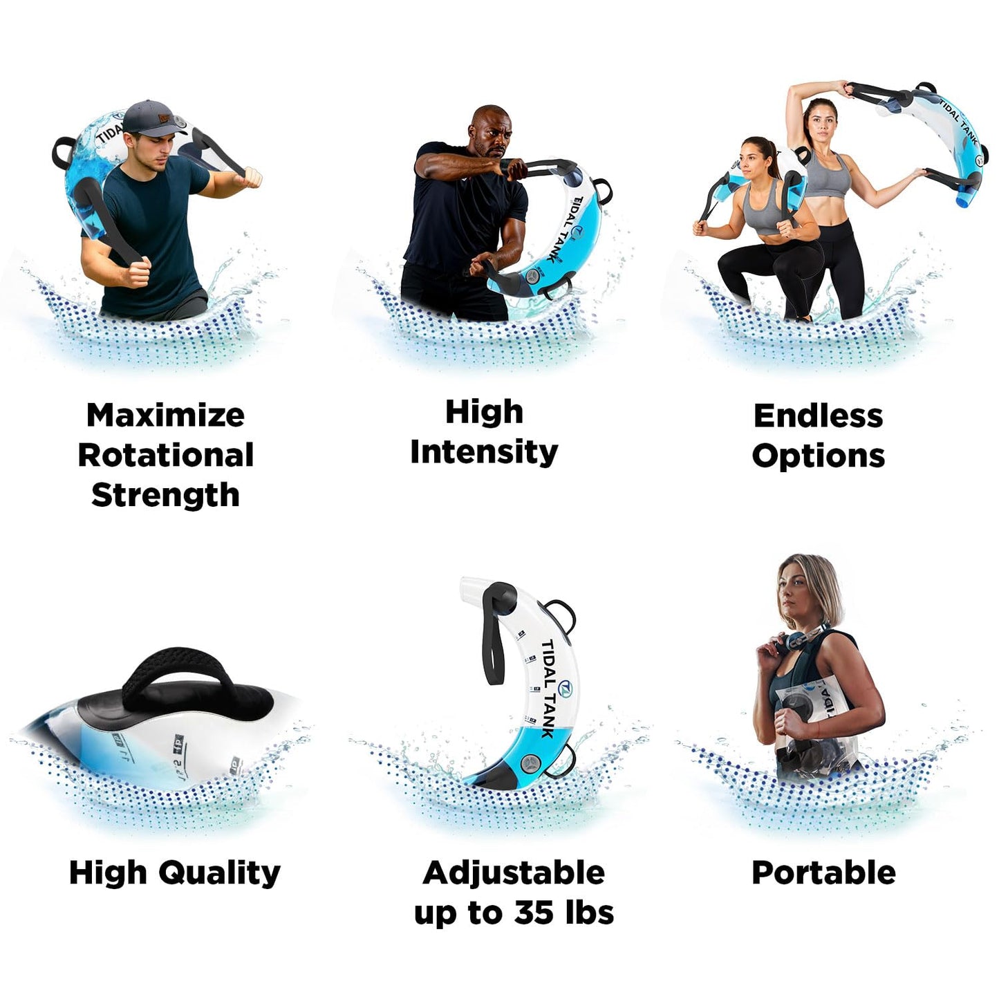 Tidal Tank Bulgarian – Water-Filled Bulgarian Bag for Rotational Power, Ox Bag for Explosive Strength & Dynamic Training – Adjustable Live Weight Workout Bag with App & Video Library Access