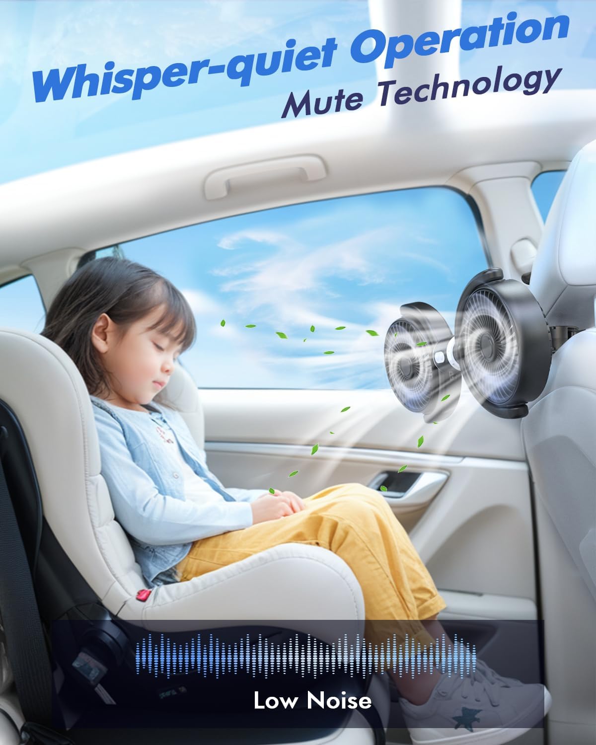 3 360 5V 2A Car Fan USB Powered for Baby: Dual Car Cooling Fans for Backseat Speed Separate Controlled Quiet Brushless