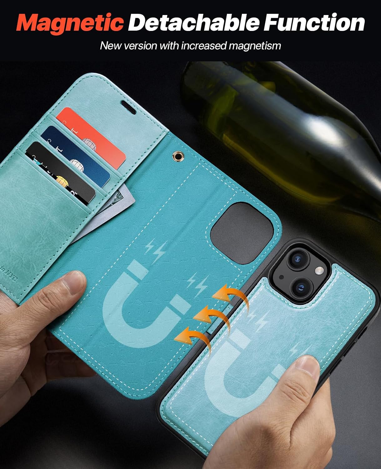 15 [2 1] 6.1 Inch, OCASE for iPhone Detachable Wallet Case with Card Holder, in PU Leather Flip Folio Case with RFID