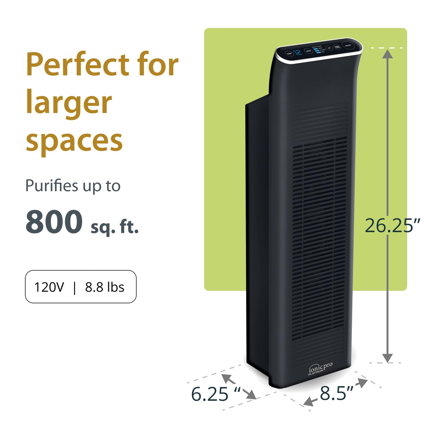 Ionic Pro Platinum (TA750) Air Purifier Tower, Never Replace Filters, Quiet Negative Ion Technology, Cleans Rooms Up to 800 sq ft