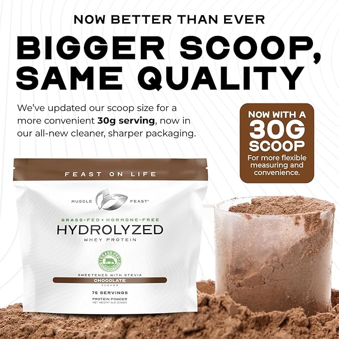 Muscle Feast Hydrolyzed Whey Protein Powder, Grass Fed and All Natural Hormone-Free, Hydro Whey Powder for Men and Women, Gluten Free, Non-GMO, Delicious Hydrolyzed Protein Powder, Unflavored, 5lb