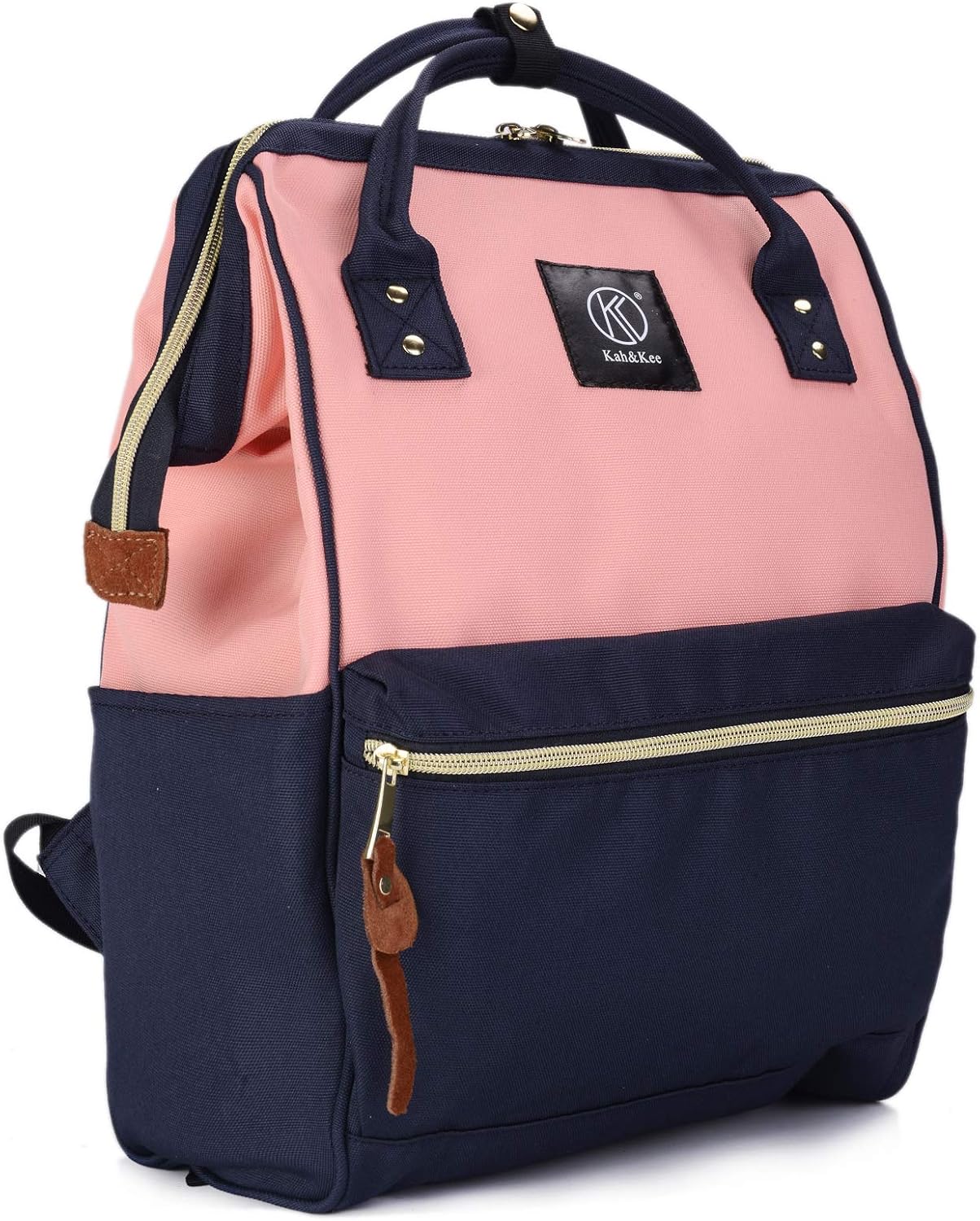 Backpack Kah&Kee Polyester Travel Functional Anti-theft School Laptop for Women Men (Pink* Navy, Medium)