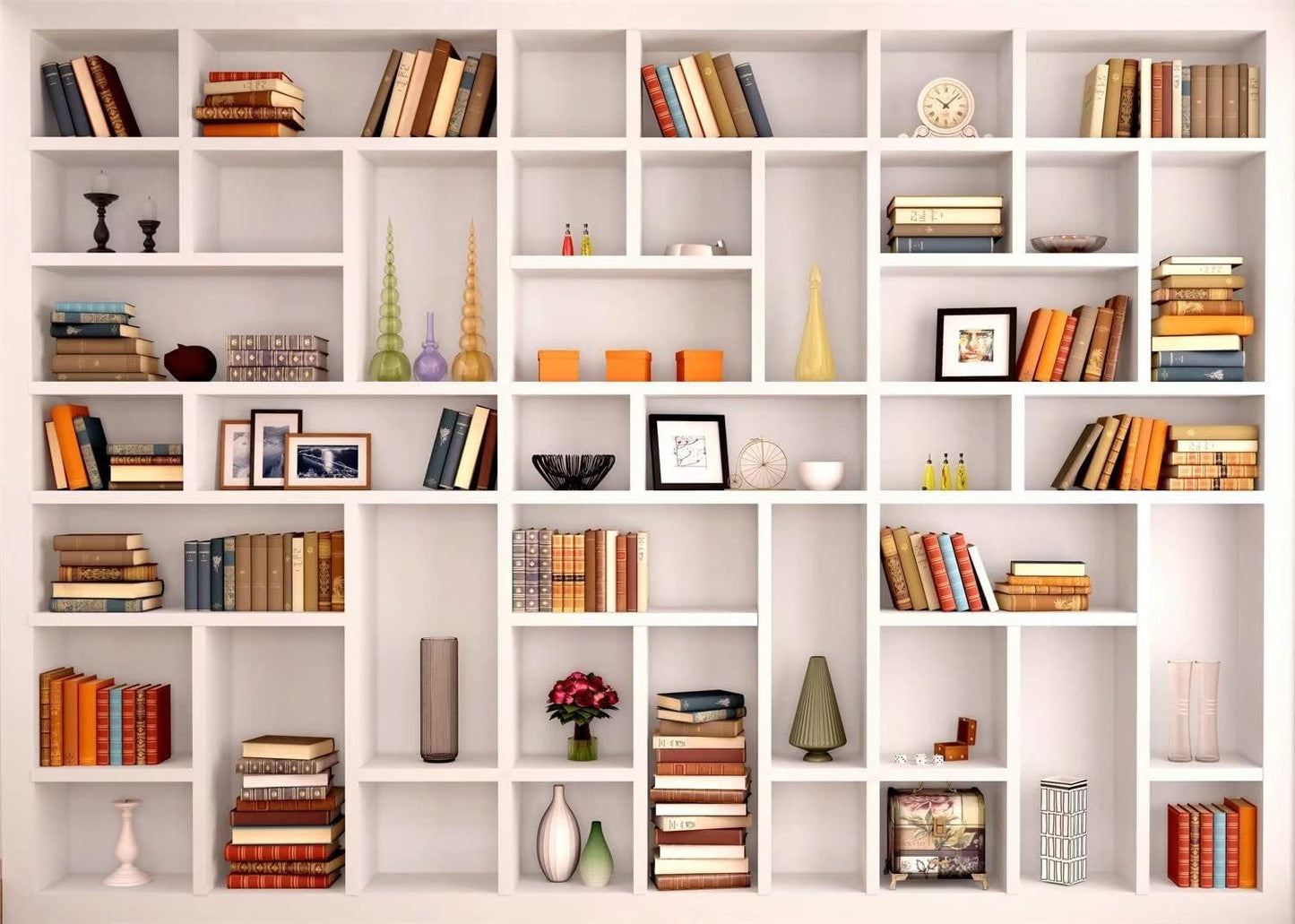 BELECO 5x3ft Fabric Modern White Bookshelf Photography Backdrop Books Office Bookcase Background Poster Home Office