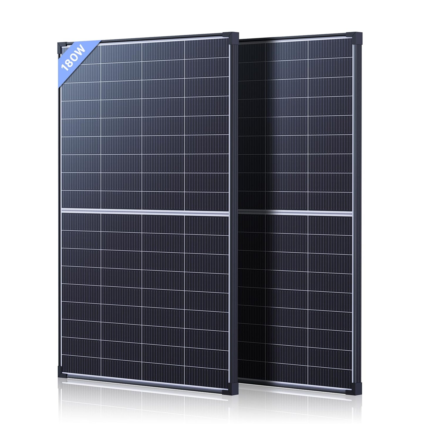 N-Type 16BB 360W Bifacial Solar Panel 12V, 2Pcs 180 Watt Solar Panel, 25% High-Efficiency, Dual-Module Parallel Anti-Shade Design, 30% Extra Dual-Sided Output for RV Home Rooftop Off-Grid Systems