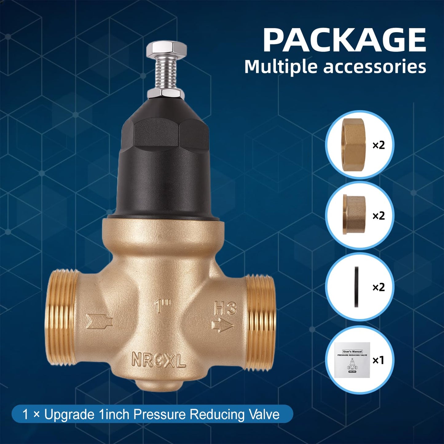Upgraded 1" Brass Pressure Reducing Valve，Water Pressure Regulator for home with Double Union FNPT Connection - Stainless Steel Strainer Screen (1 inch)