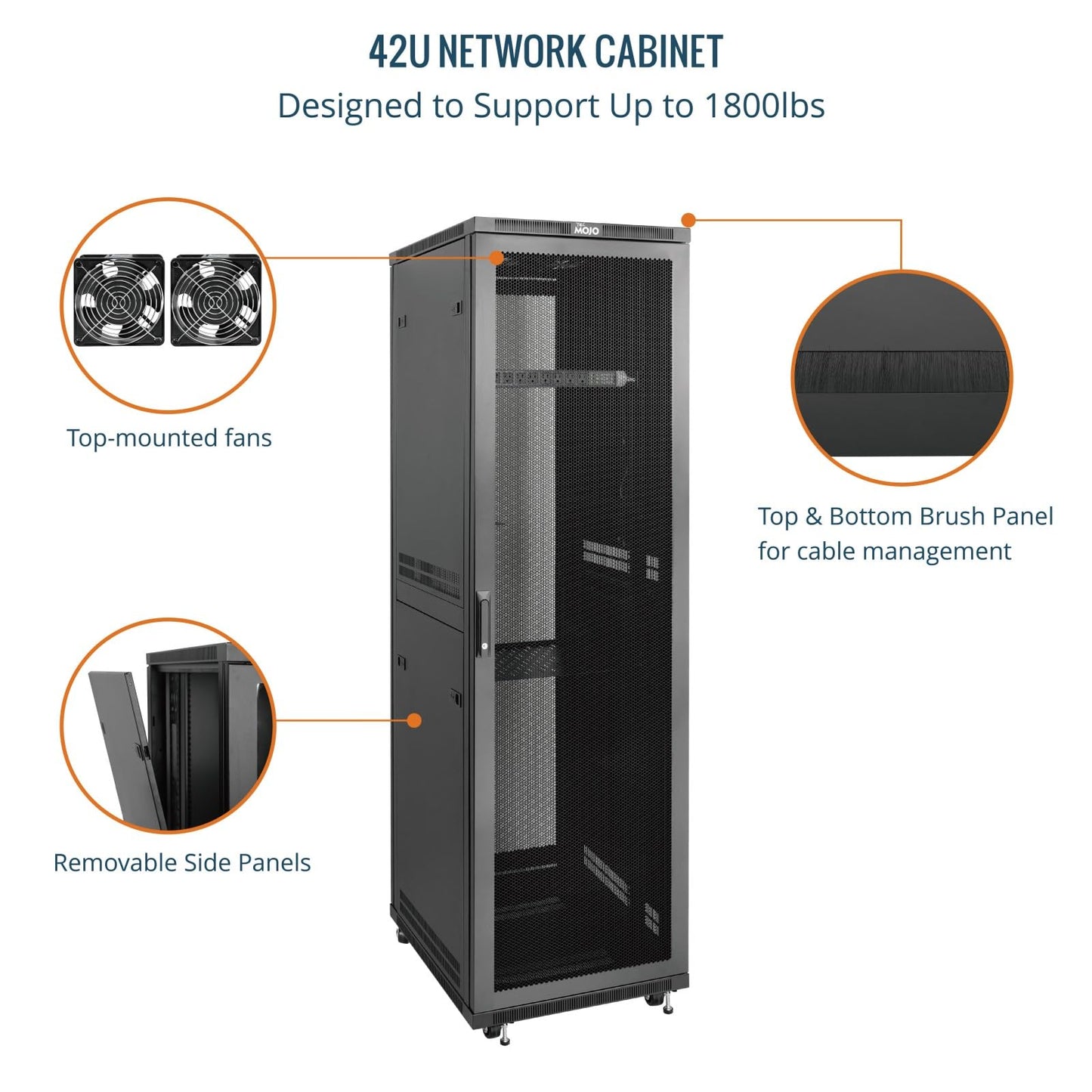 Tecmojo 42U Server Rack Network Cabinet 23.6" D x 23.6" W, Locking Data Cabinet Enclosure for 19" Server, Networking, AV & IT Equipment, Mesh Door, Black