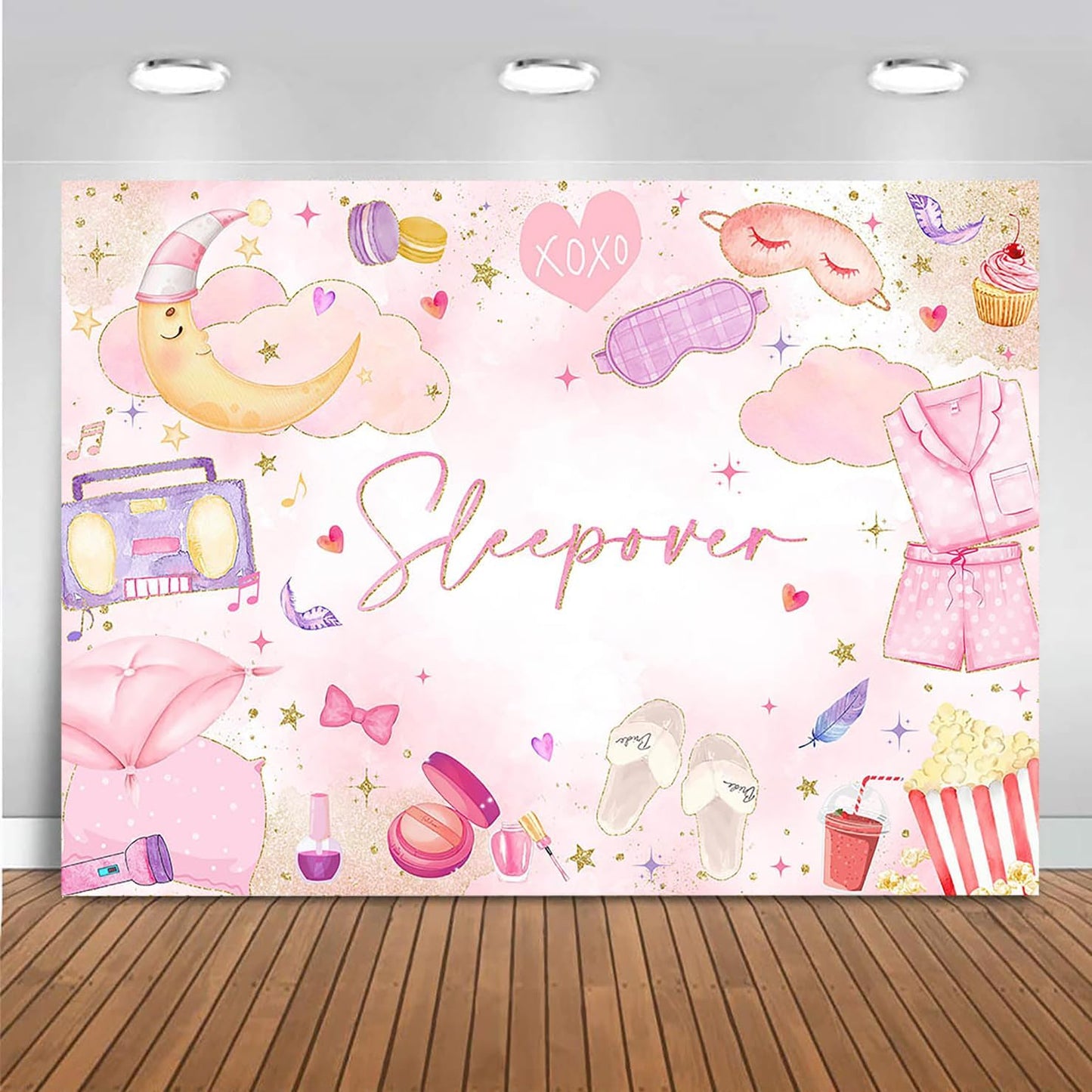 Mocsicka Sleepover Party Backdrop Slumber Party Supplies for Girls Pink Pajamas Girls Night Decorations Sleepover Spa