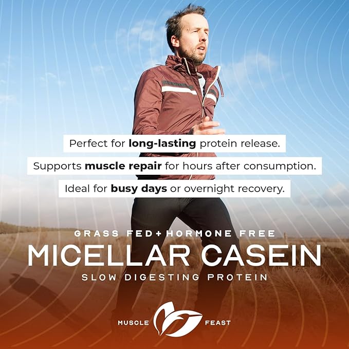 Muscle Feast Grass Fed Micellar Casein Protein Powder, Pasture Raised & Hormone Free, Slow Digesting Casein Protein - Supports Overnight Muscle Recovery, Gluten Free Protein Powder - Unflavored, 4lb