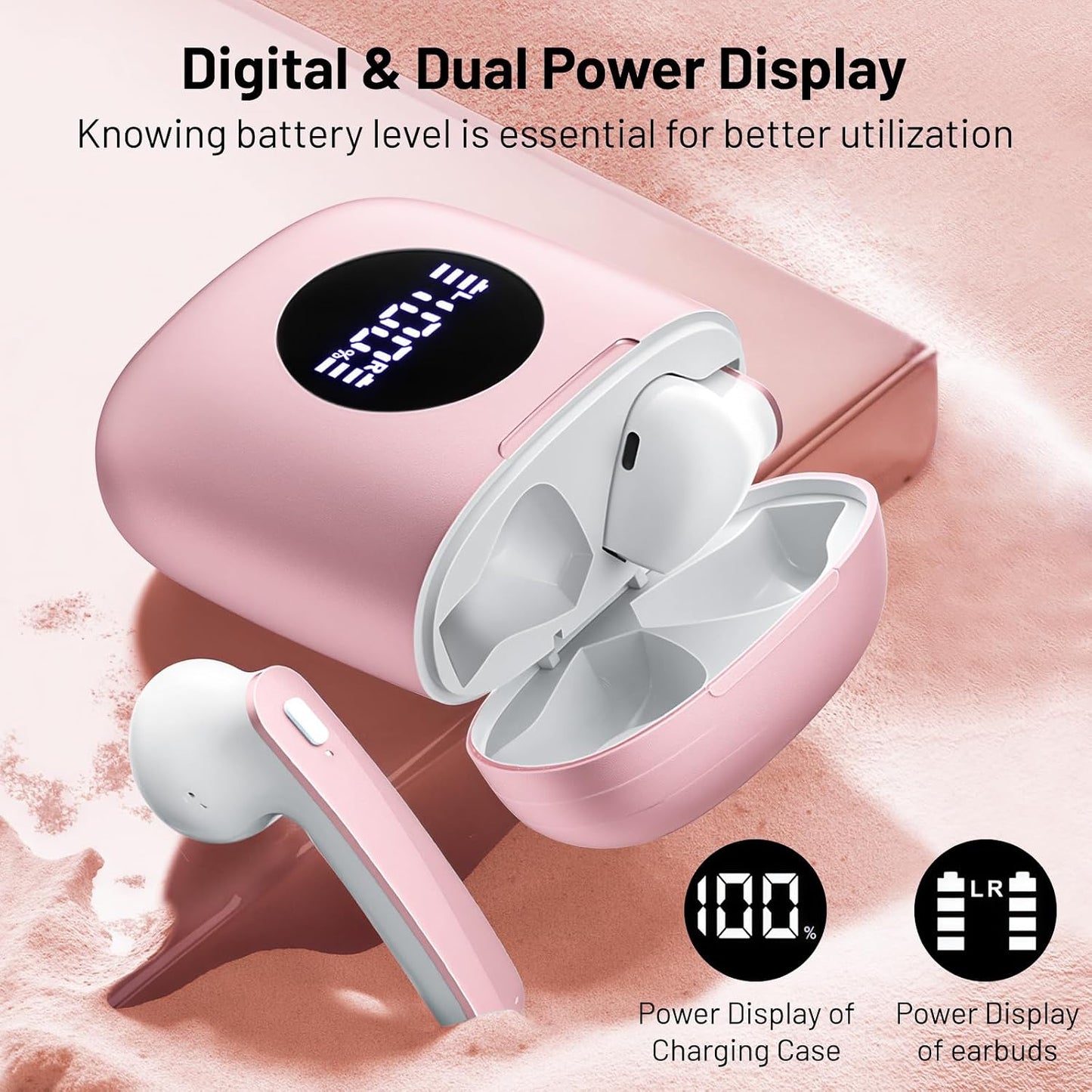 50H IPX7 Wireless Earbuds, Bluetooth Headphones with HiFi Stereo Noise Cancelling Mic, USB-C Charging Case, Playtime