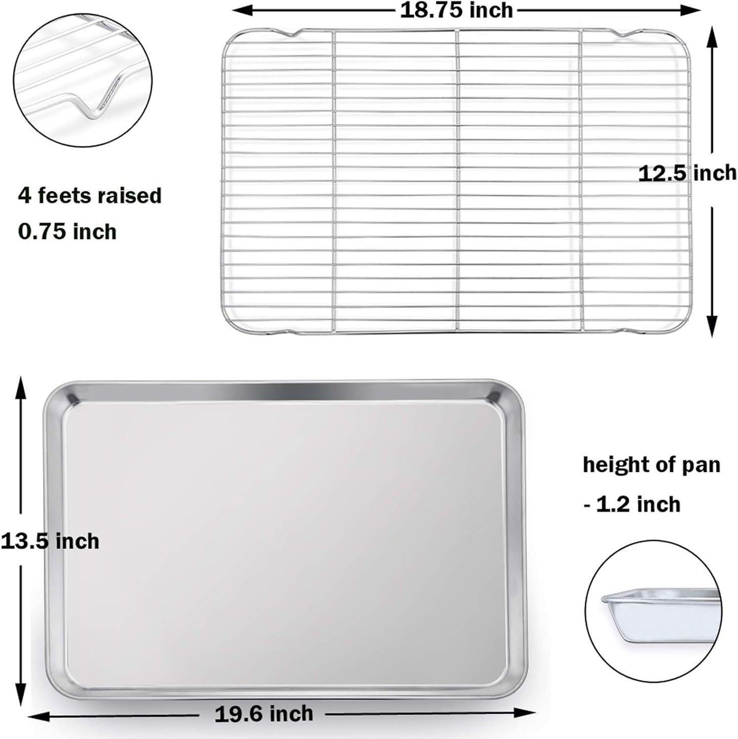 P&P CHEF Baking Sheet Pan Set - 19.6 Inch Stainless Steel Cookie Tray with Cooling Rack, Non-Toxic & Dishwasher Safe