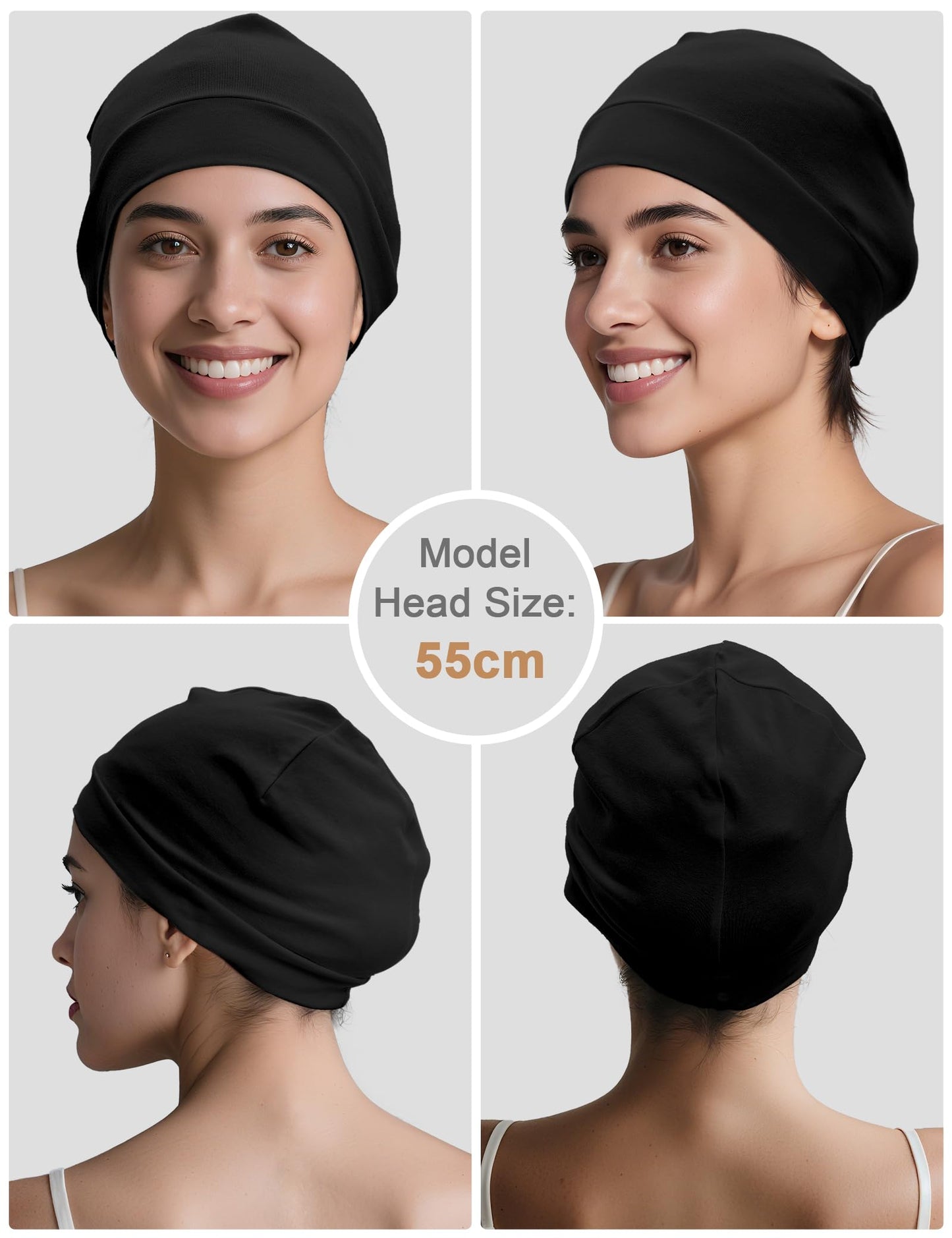 ROYBENS 97% Cotton Skull Caps Beanies for Men Women, Breathable Helmet Liner Sleep Hat Sweat Wicking Cap, Balck 2-Pack