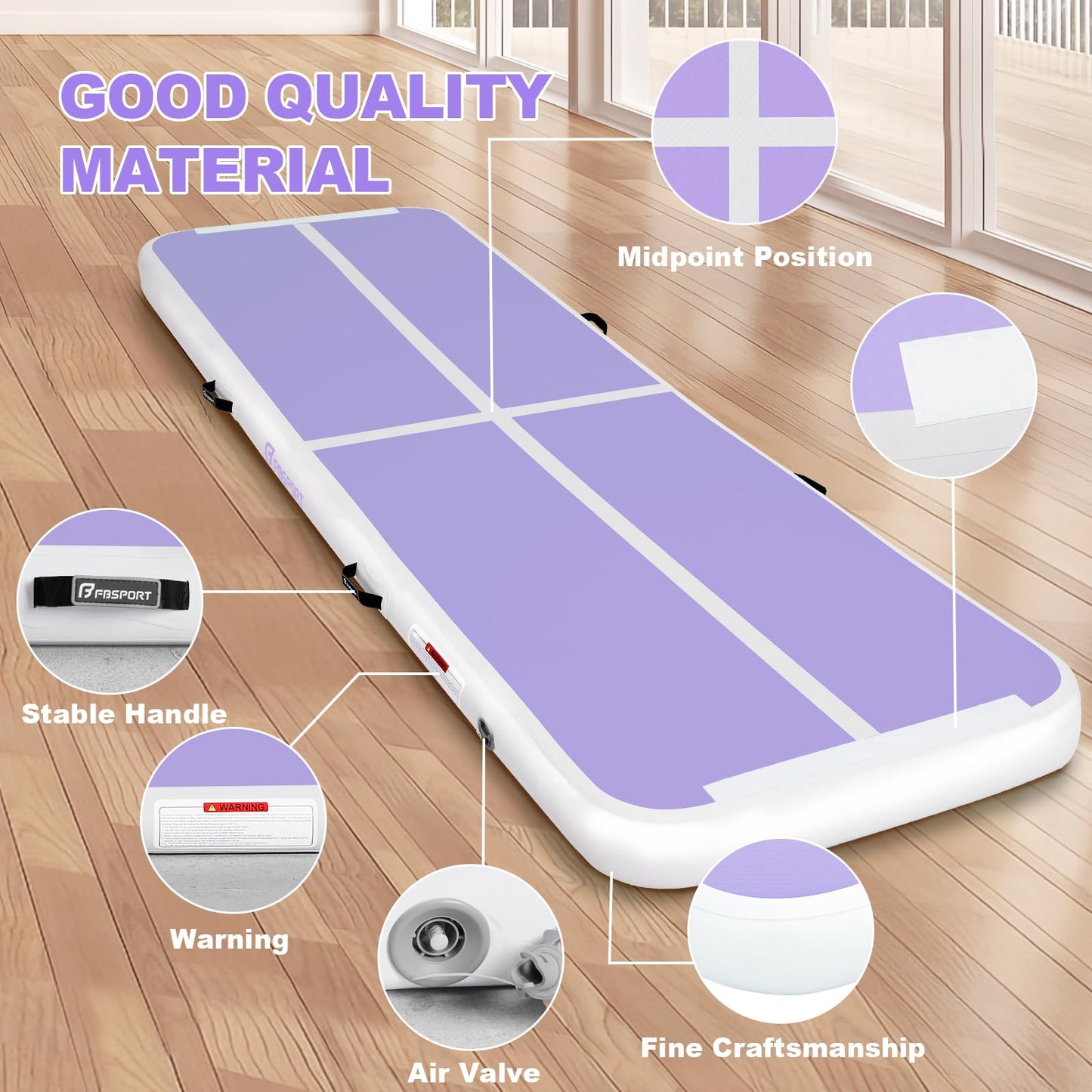 FBSPORT 10ft Inflatable Air Gymnastics Mat Training Mats 4 inches Thickness Gymnastics Tracks for Home Use/Training/Cheerleading/Yoga/Water with Pump