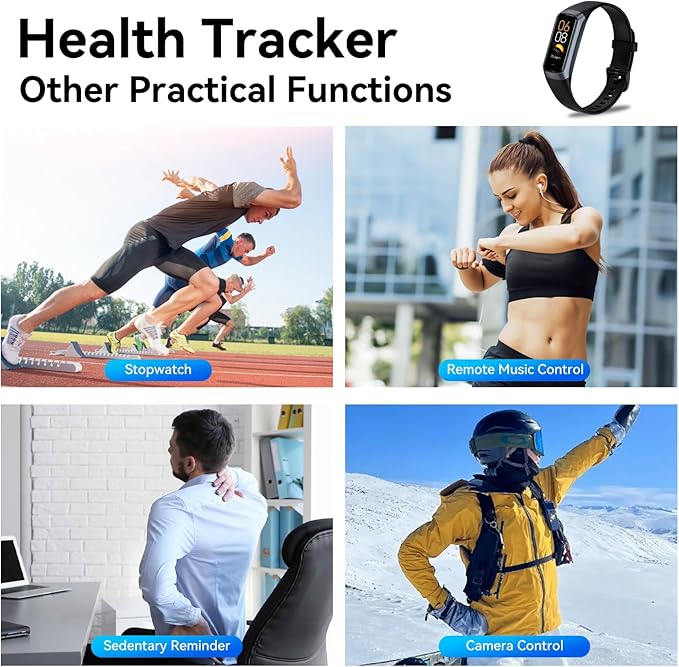 Fitness Tracker with 24/7 Heart Rate, Blood Oxygen Blood Pressure Sleep Monitor, Activity Trackers 5 ATM Waterproof,Step Calorie Counter Pedometer Health Smart Watch for Women Men (Dark)