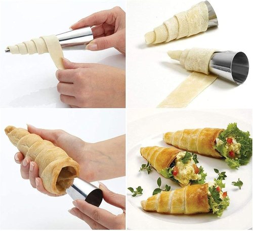 Joyeee Pastry Cream Horn Molds - 10 Stainless Steel Cannoli Tubes | 5-Inch Croissant & Waffle Cone Baking Tool