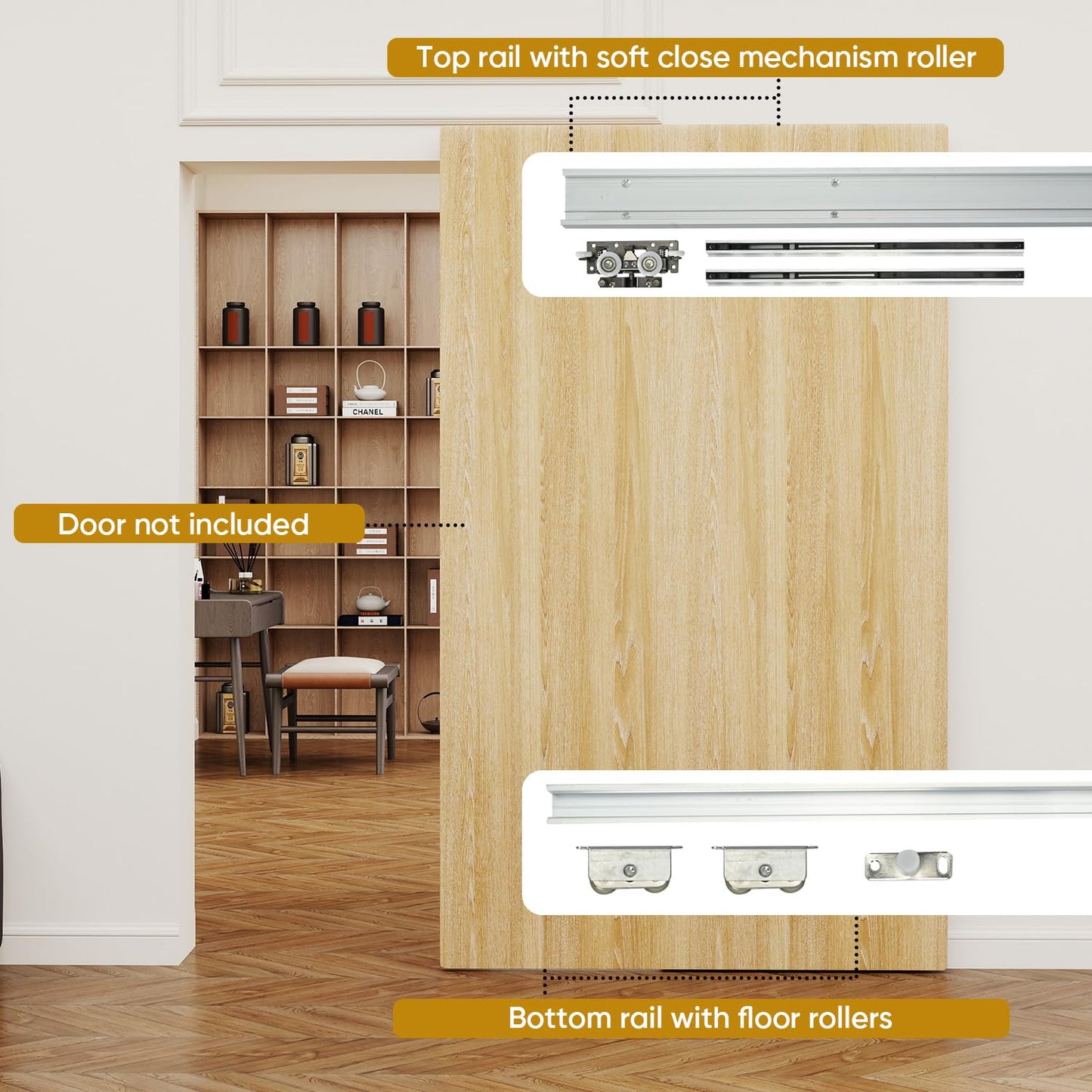 Concealed Sliding Barn Door Hardware Kit,48" Heavy Duty Sliding Door Hardware and Track Kit, Quiet Barn Door Track System, Hidden Barn Door Hardware Kit for Interior Doors