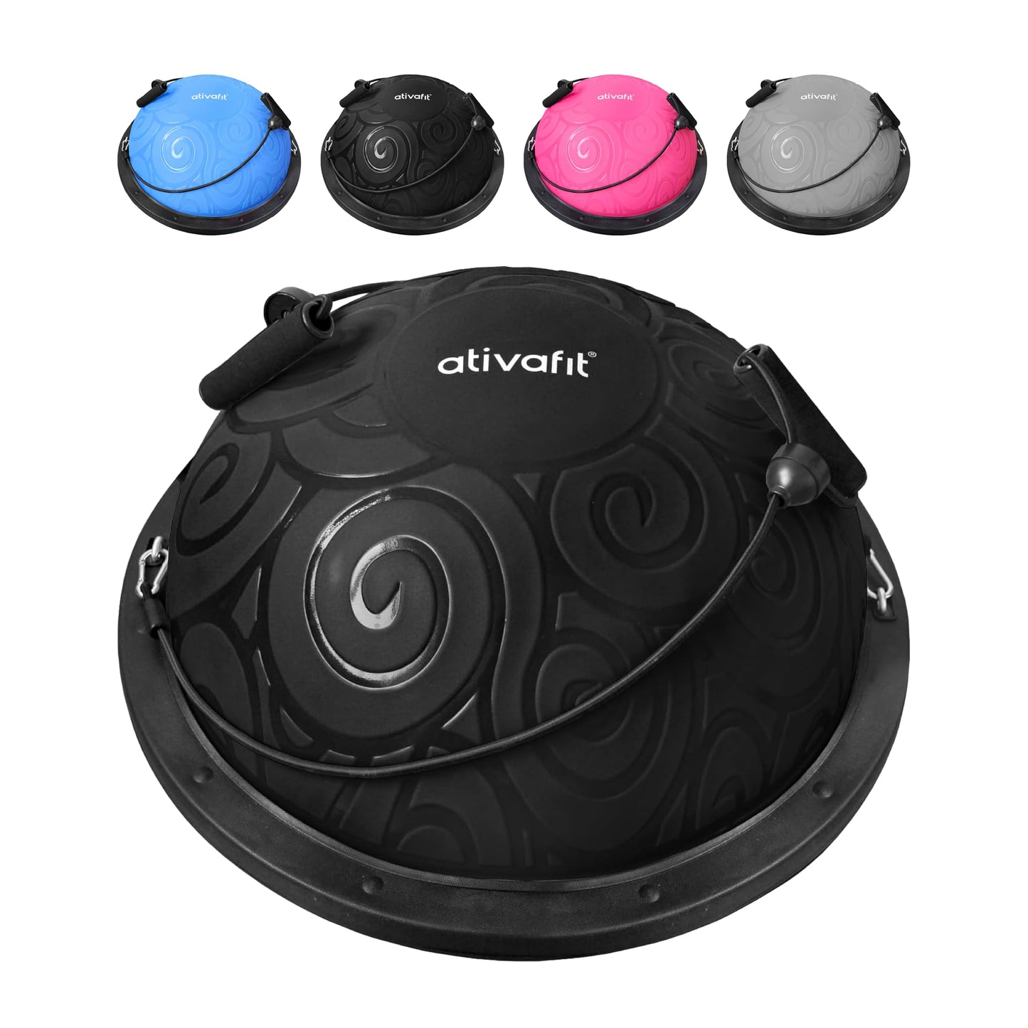 ATIVAFIT HALF BALL BALANCE TRAINER Inflatable Yoga‑Stability Ball for Core Strength & Home Workouts with Resistance Bands, Pump & Anti‑Slip Base (Supports up to 660 lbs)