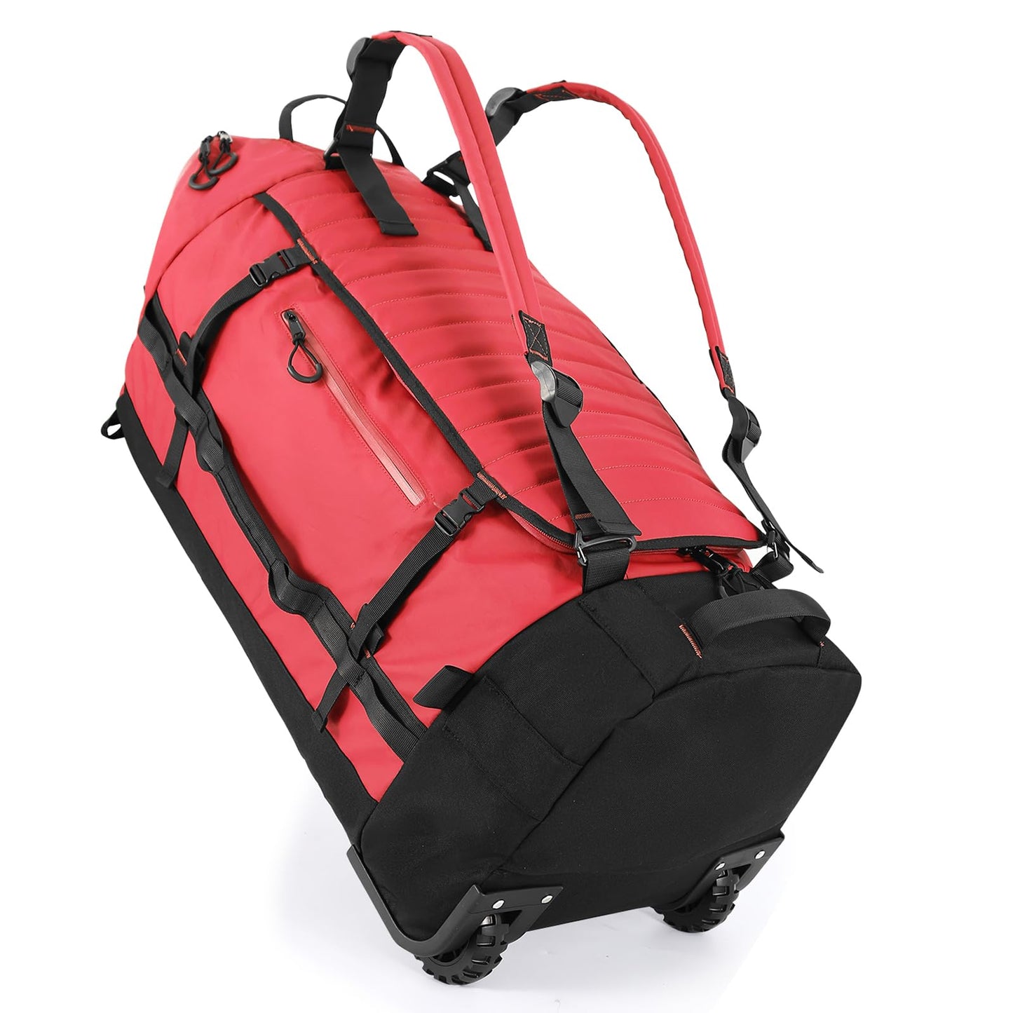 Rolling Duffle Bag with Wheels,86L 30”Folding Duffle Backpack with 2 Wheels,Travel Bag with Separate Shoe Compartment,Red