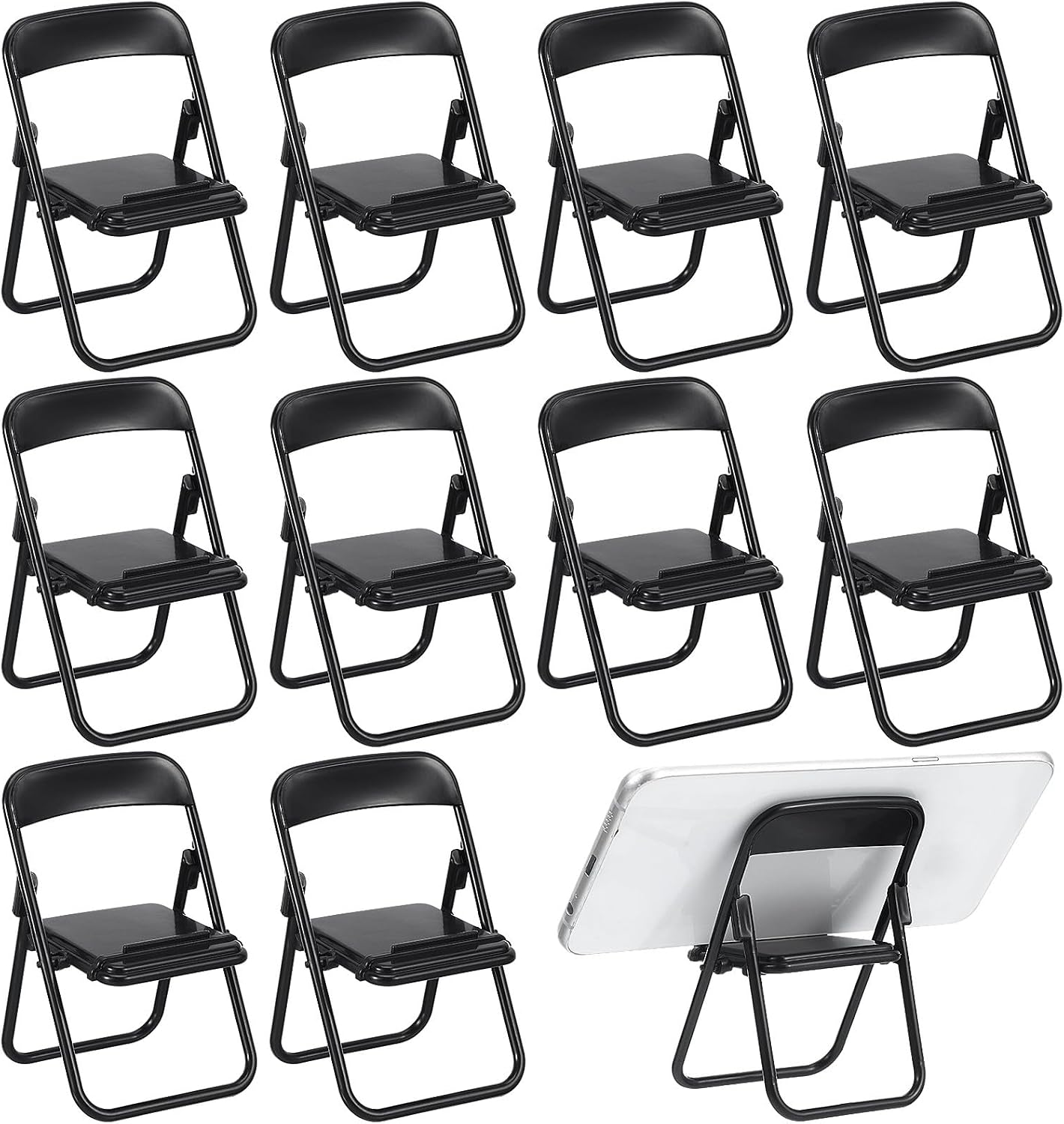 12Pcs 3.94X2.56X2.17 Inches Nolitoy Mini Folding Chair Mobile Holder Foldable Miniature Furniture Model Smartphone Desk