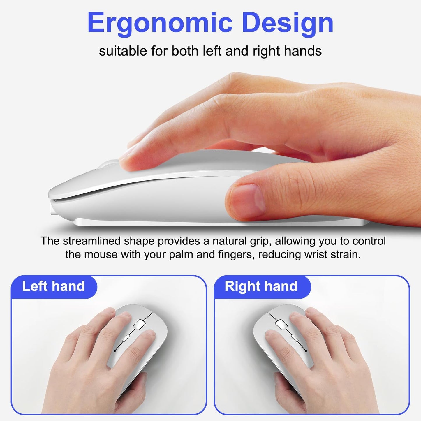 FYBC 2.4G 2 5.2/3.0 2.4G Bluetooth Wireless Laptop Mouse for MacBook Air iPad Mac, Rechargeable Computer Mouse
