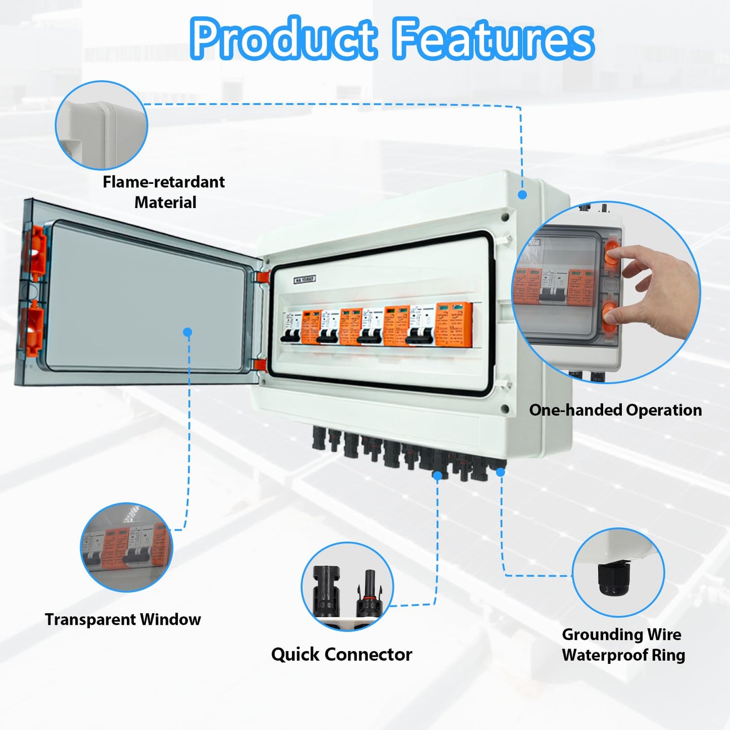 Solar Disconnect Switch, PV Combiner Box 4 String 1000V 40A Solar Surge Protector, IP65 Waterproof, Plug & Play Outdoor Solar Panel System