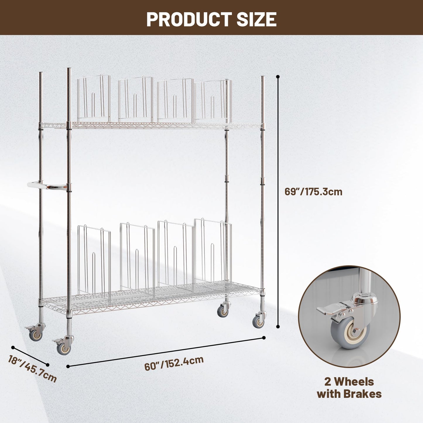 biosplot Wire Carton Cart, 2-Tier Carton Stand Unit, 60" x 18" x 69",400 Lb. Capacity, Portable Storage Rack with Wheels & Dividers, Metal Cardboard Box Rack for Home Supermarket Warehouse Commercial