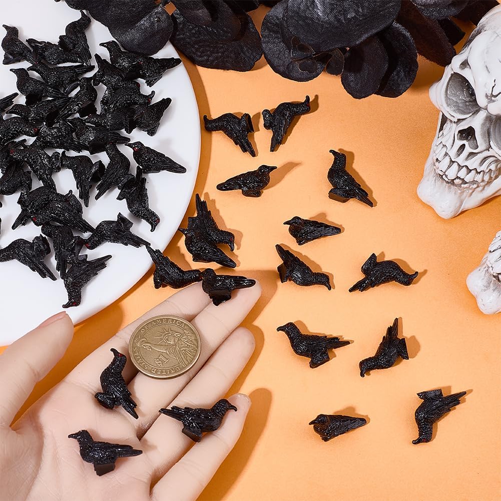Skiennix 50Pcs Mini Black Resin Crows - Gothic Halloween Decorations for Home & Garden Decor