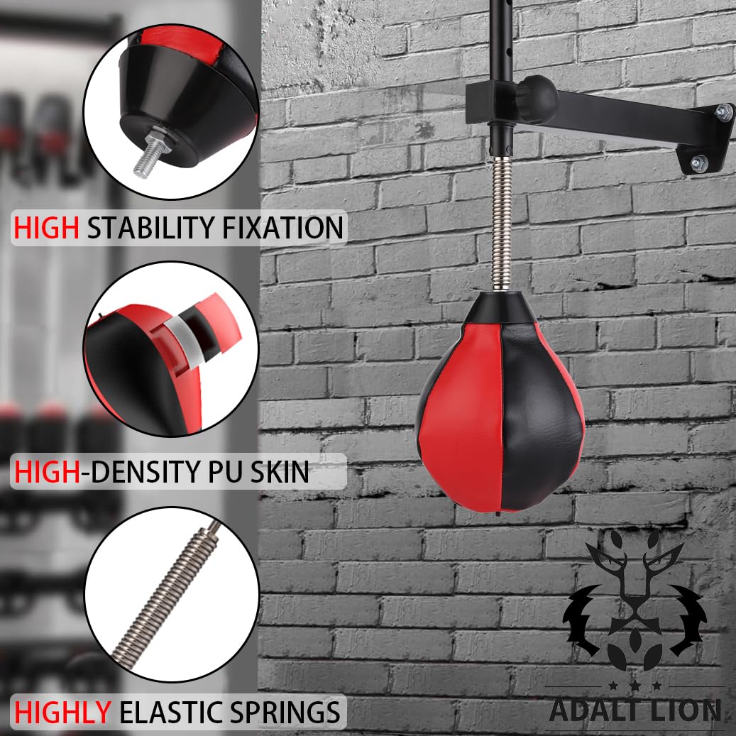 Speed Bags for Boxing, Punching Bag with Reinforced Spring Wall-Mounted Strong Durable Punching Bag with Stand, Height Adjustable, for Kids & Adults (Black/Red)