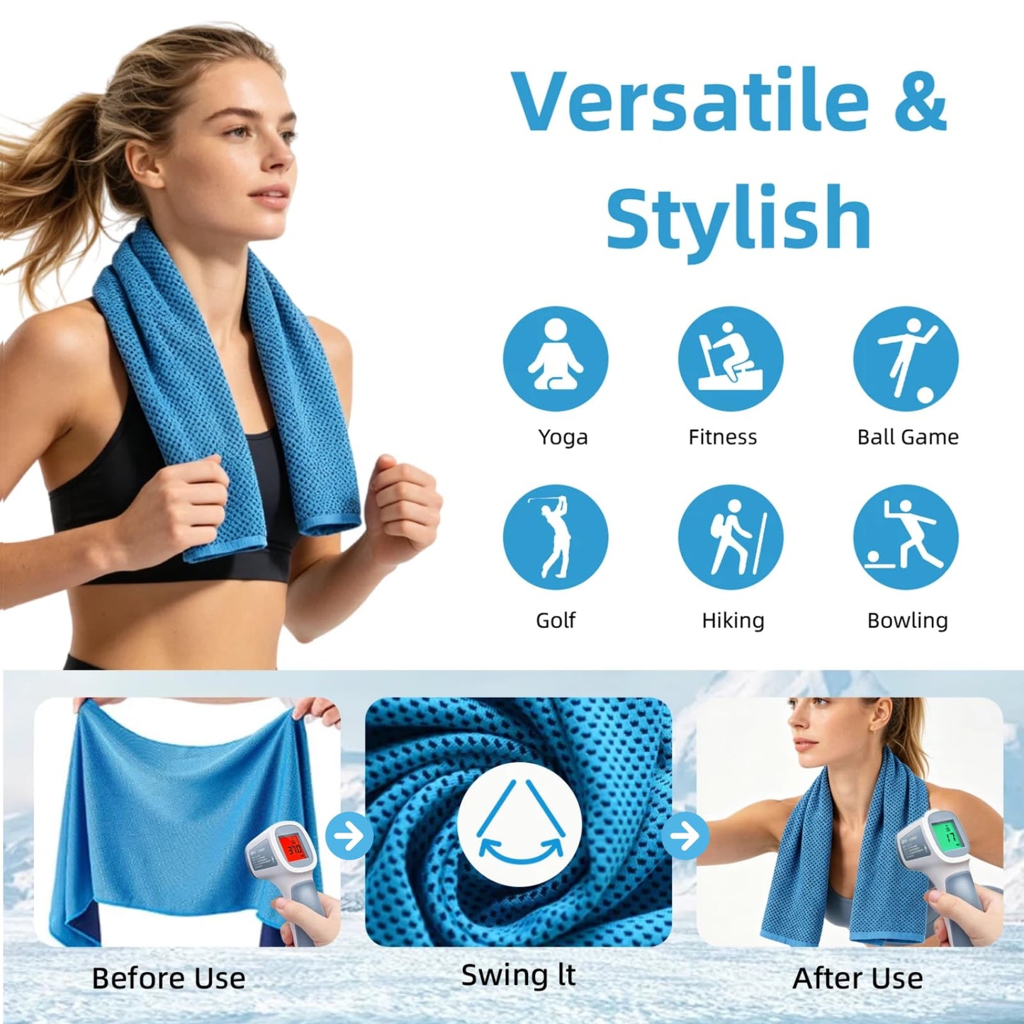 QRYIPGK 5 Pack Cooling Towel 31"x11", Microfiber Gym Towels for Men and Women，Soft Breathable Chilly Towe for Yoga, Running, Workout,Gym, Camping, Fitness, Workout