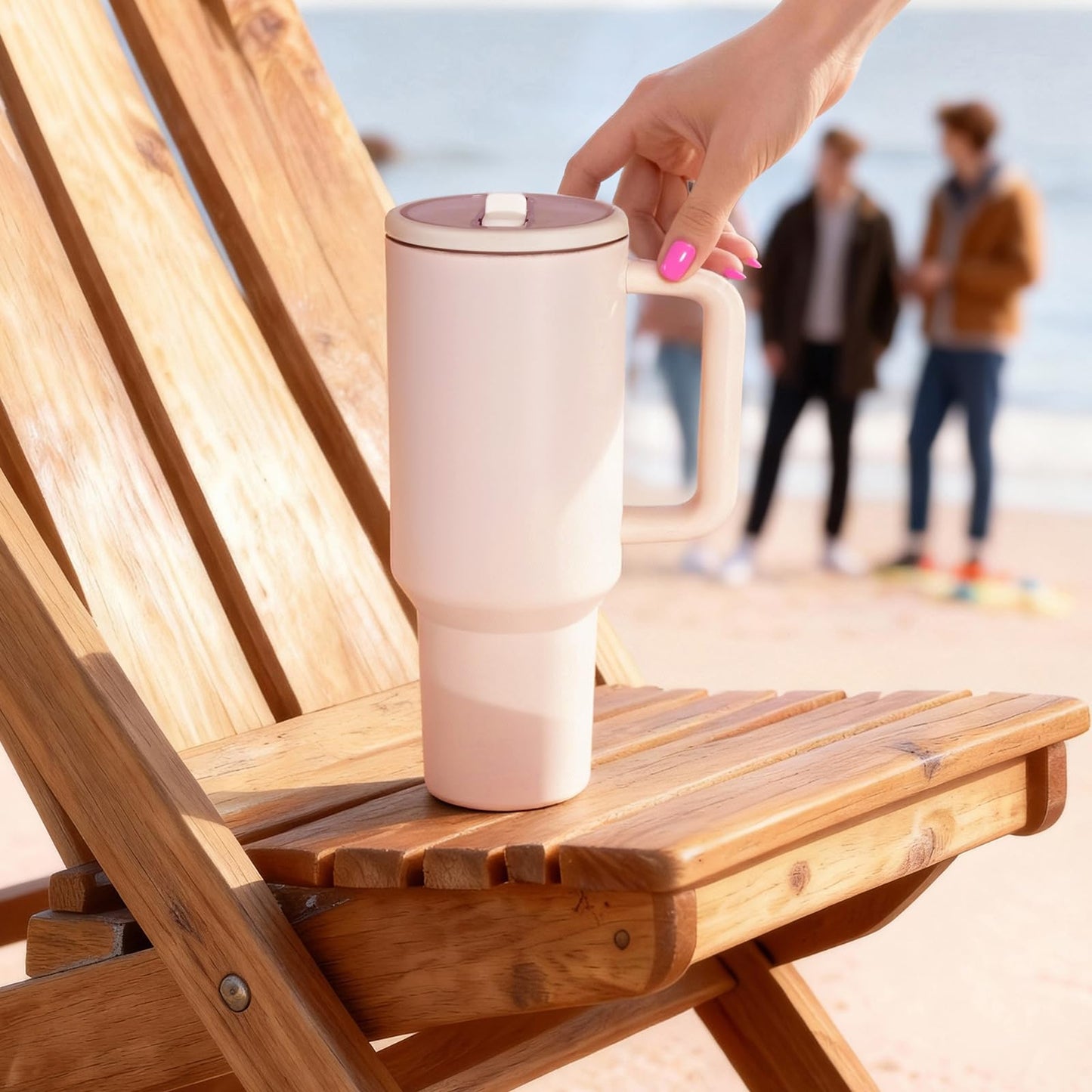 Shoindary Leak Proof 40 oz Flip Straw Tumbler with Handle - Fits in Cup Holder, Reusable Vacuum Insulated Stainless Steel with Rubber Base & BPA Free Lid - Gifts for Women & Men(rose quartz1)