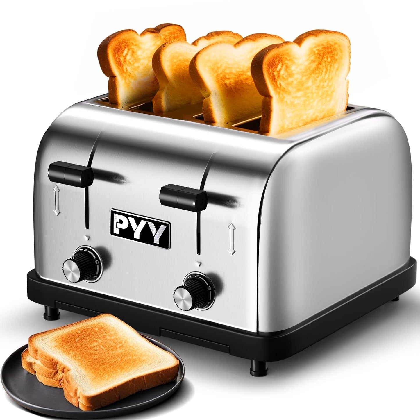 PYY 4 Slice Toaster - 1800W Stainless Steel Heavy Duty Toaster