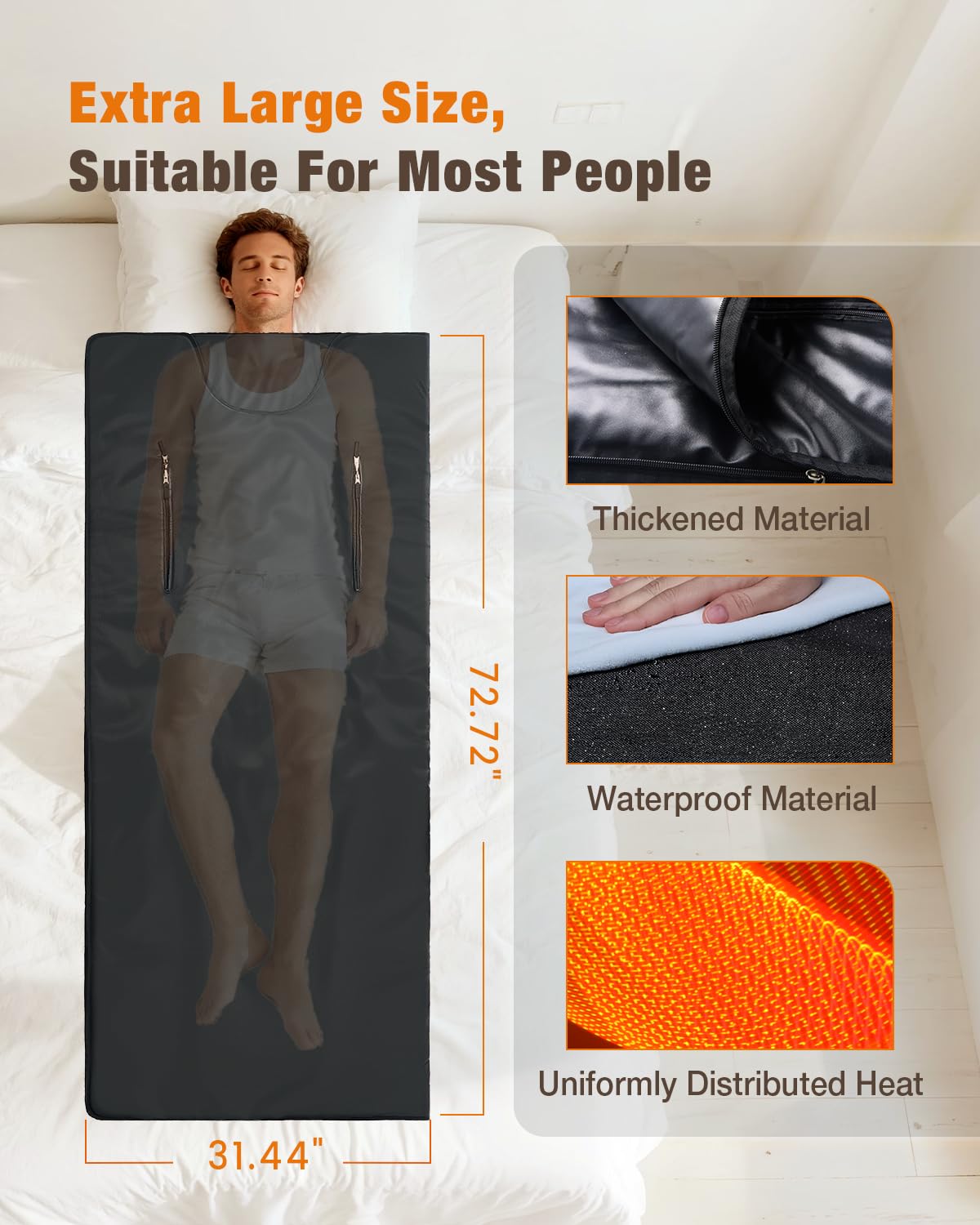 noerishia Portable Sauna Blanket for Home, Full Body Heating Wrap for Relaxation and Detox, Self Care Gifts, Washable & Foldable with Carrying Bag, 88-158℉, 10-60 Minutes Timer, (6 x 2.62) FT