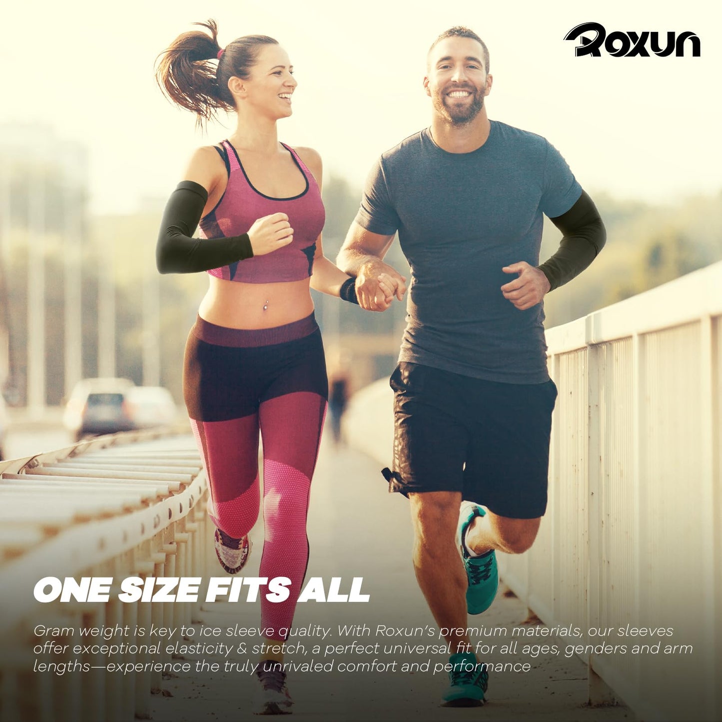 ROXUN 2 Pairs Arm Sleeves, Cooling UV Sun Protection Sports Compression for Men/Women Black+White