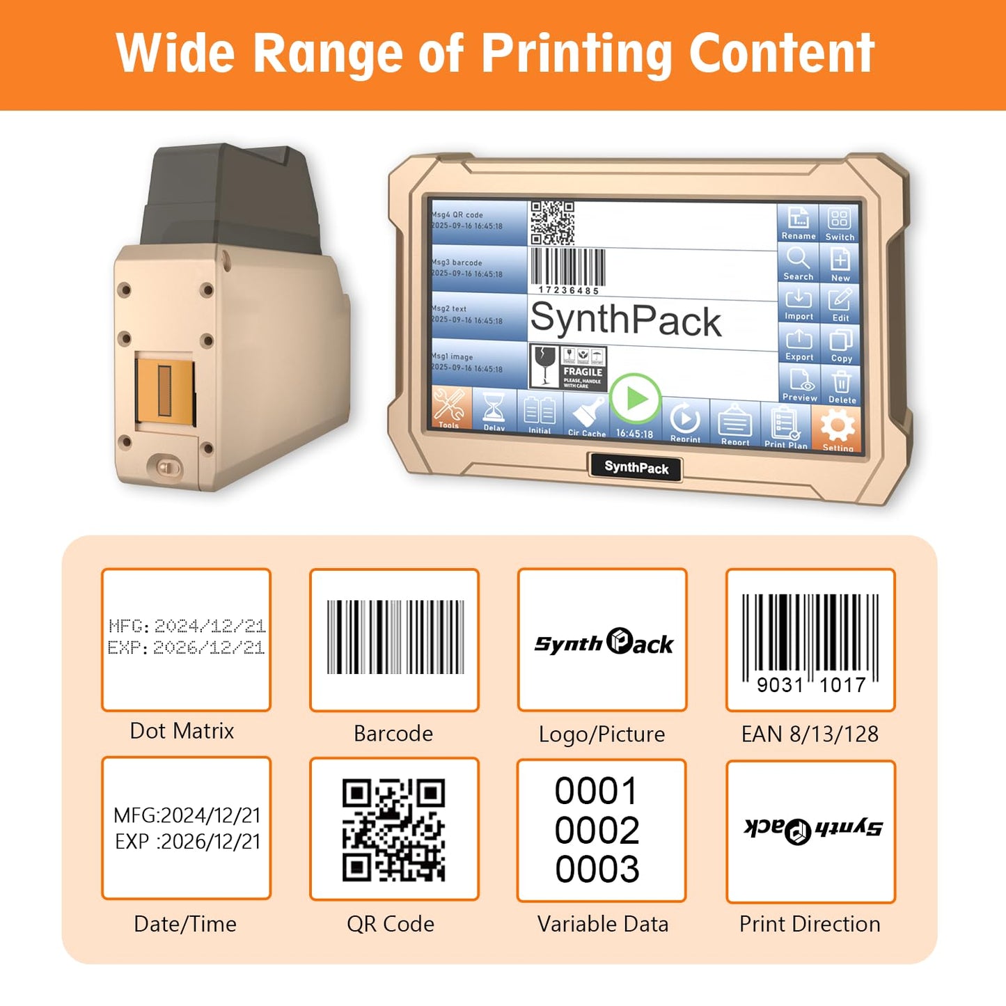 Automatic Inkjet Coding Machine for Production Line, 1200DPI 0.5inch Industrial Online Inkjet Printer with 42ml Quick-Drying Ink Cartridge for Date/Batch Number/QR Code/Barcode/Logo(1 Nozzle,SL1)