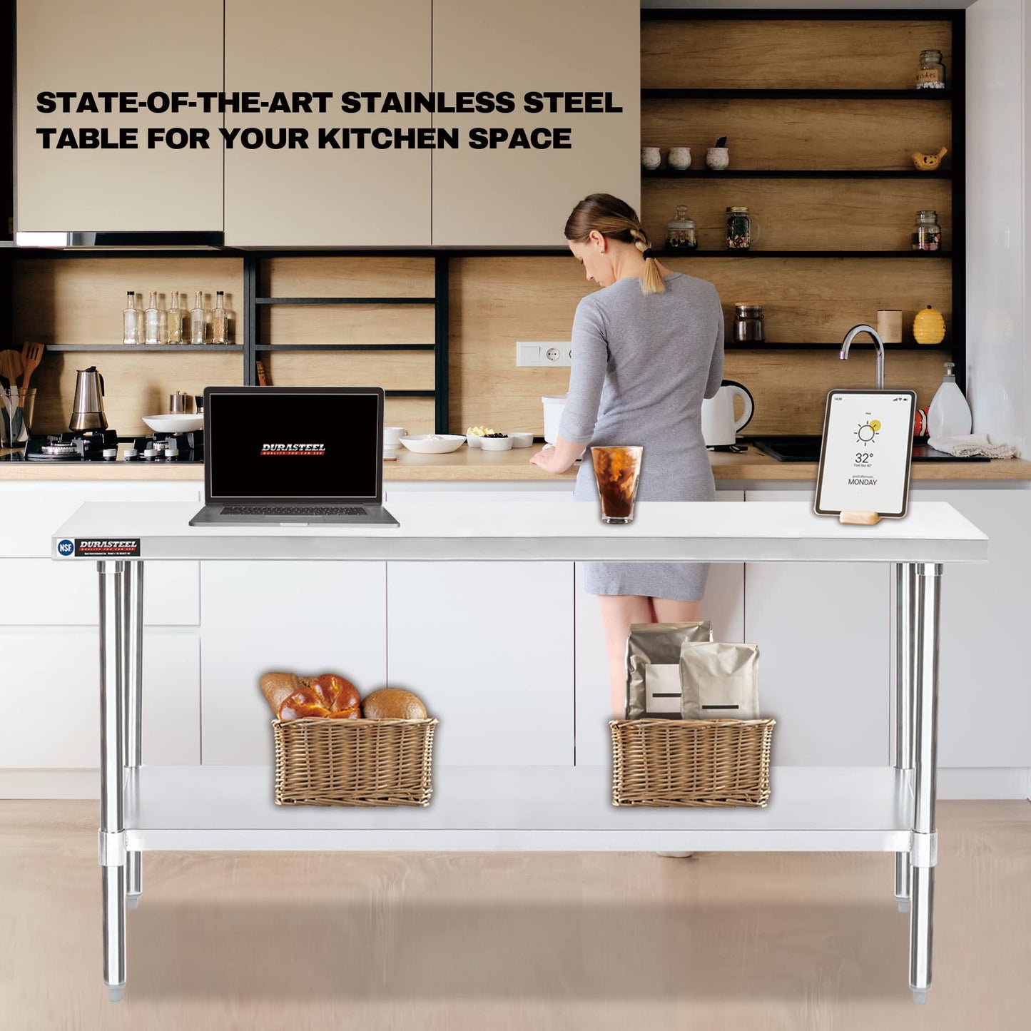 DuraSteel 24x72 Stainless Steel Work Table - NSF Commercial Prep Metal Table w/Adjustable Under Shelf - Kitchen Outdoor Pizza Oven Stand, Garage Workbench, Laundry Utility Worktable - 350 lb Capacity